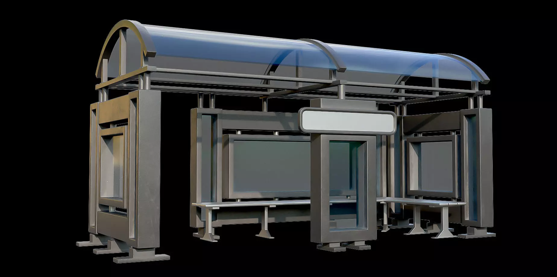 Game Ready Bus Stop 4 Low-poly 3D model_0