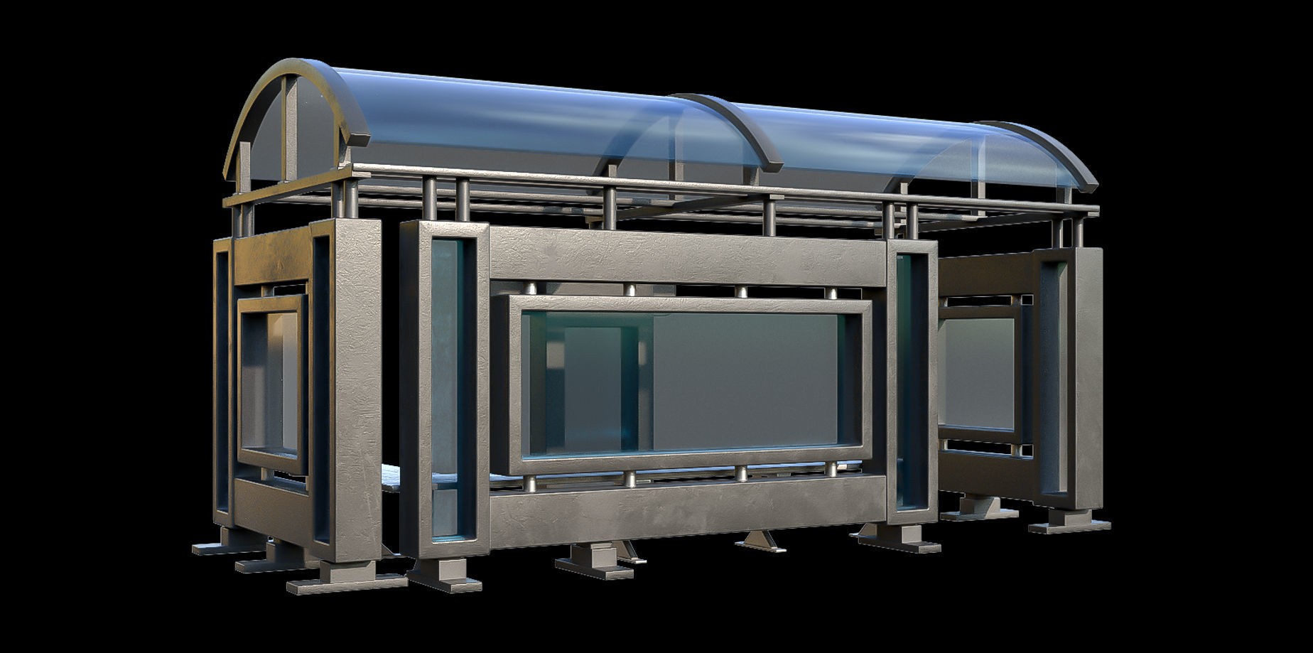 Game Ready Bus Stop 4 Low-poly 3D model_4