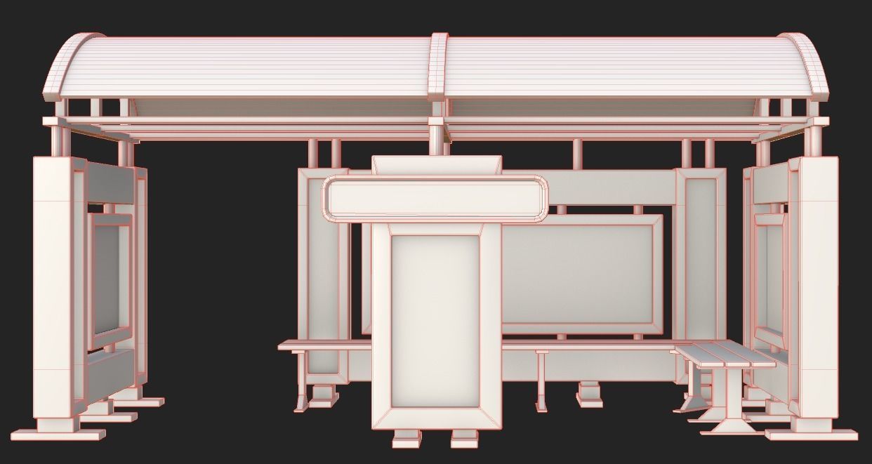 Game Ready Bus Stop 4 Low-poly 3D model_8