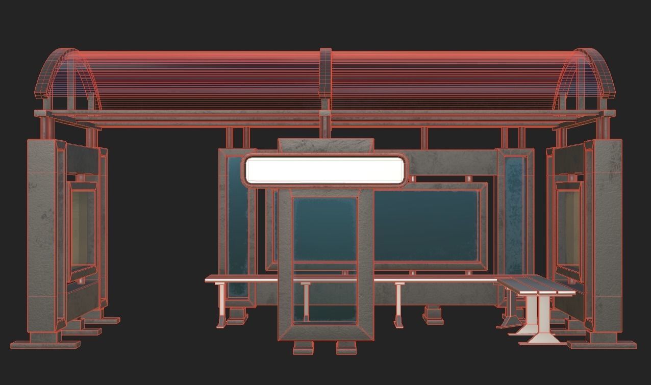 Game Ready Bus Stop 4 Low-poly 3D model_6