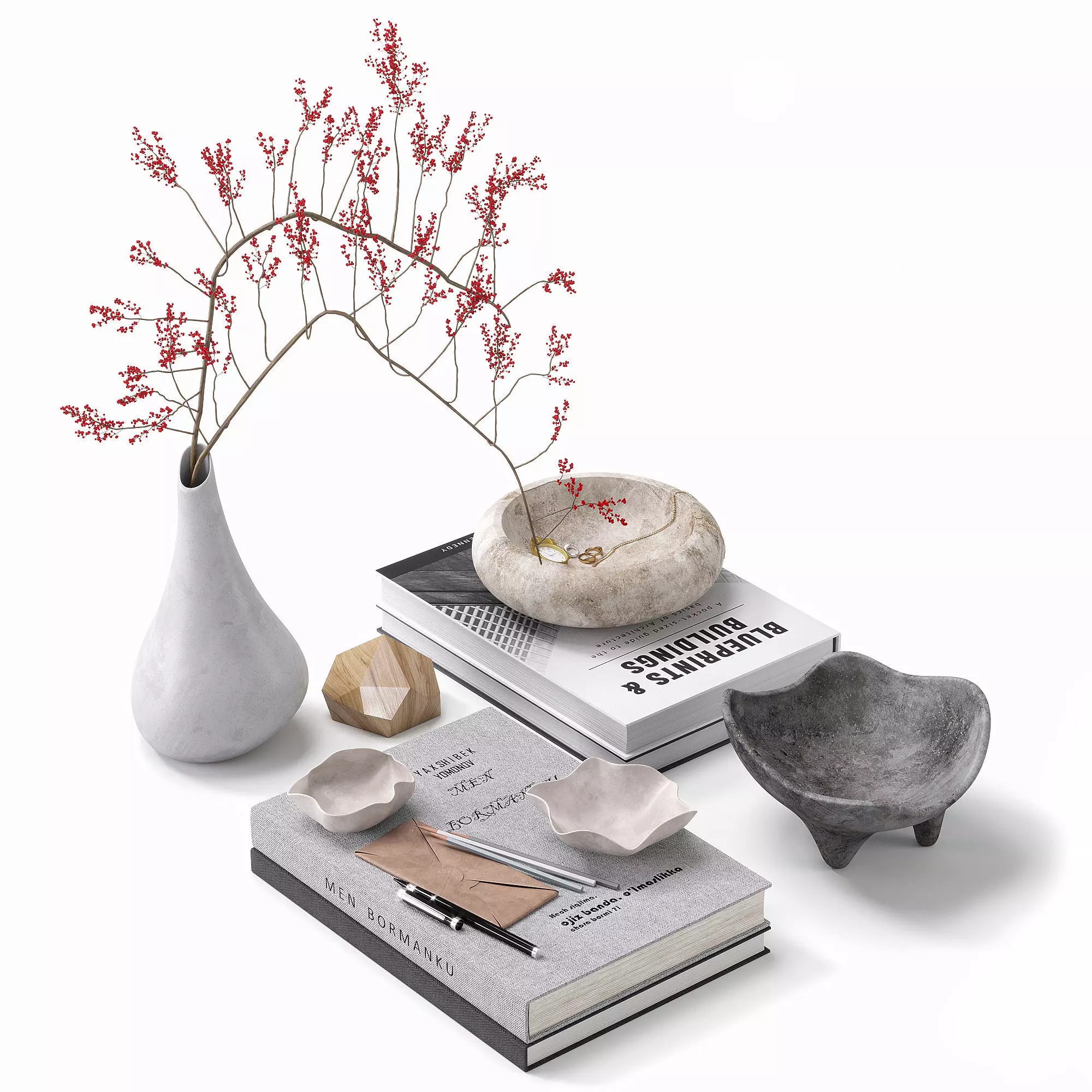 Decorative set with indoor bouquet 3D model_0