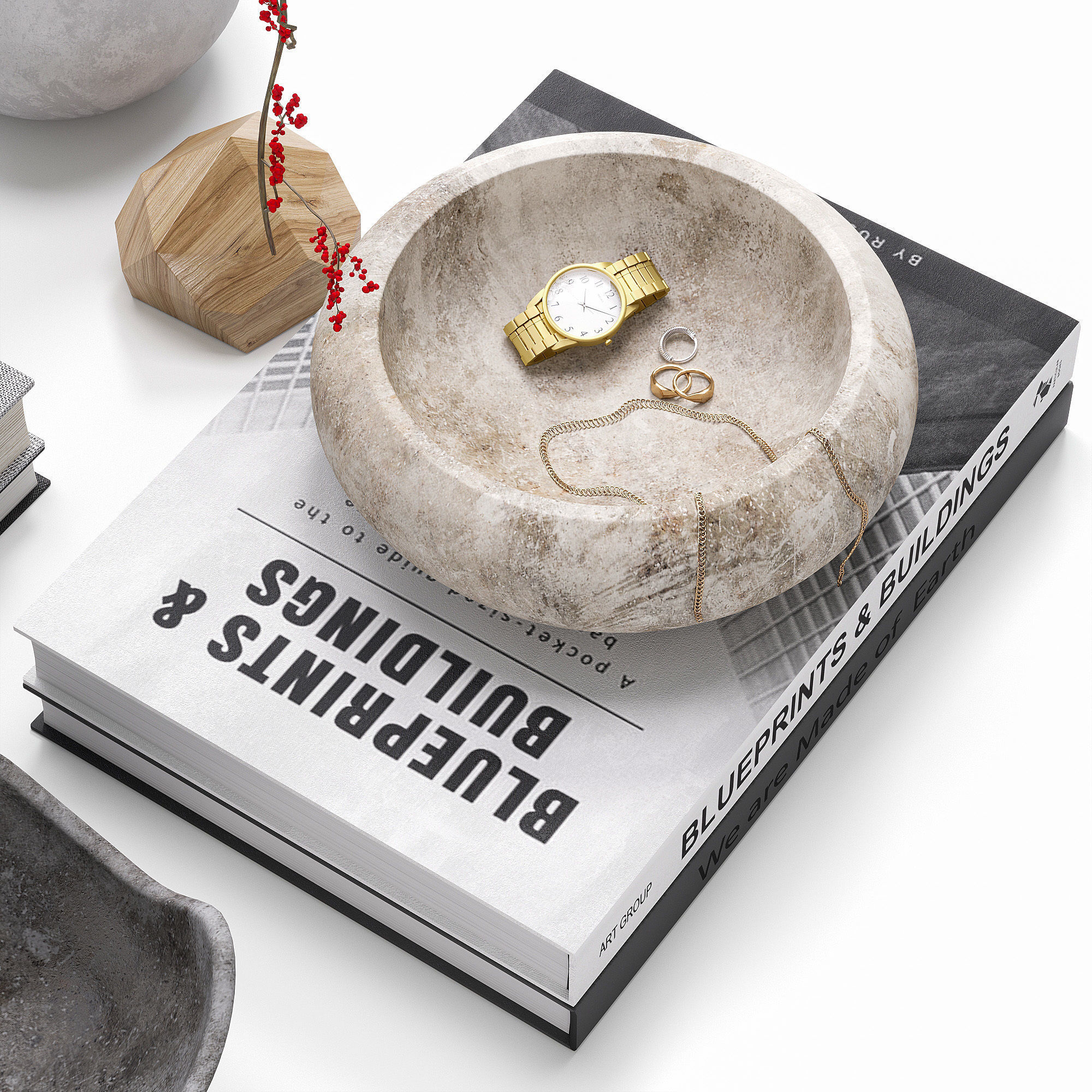 Decorative set with indoor bouquet 3D model_1