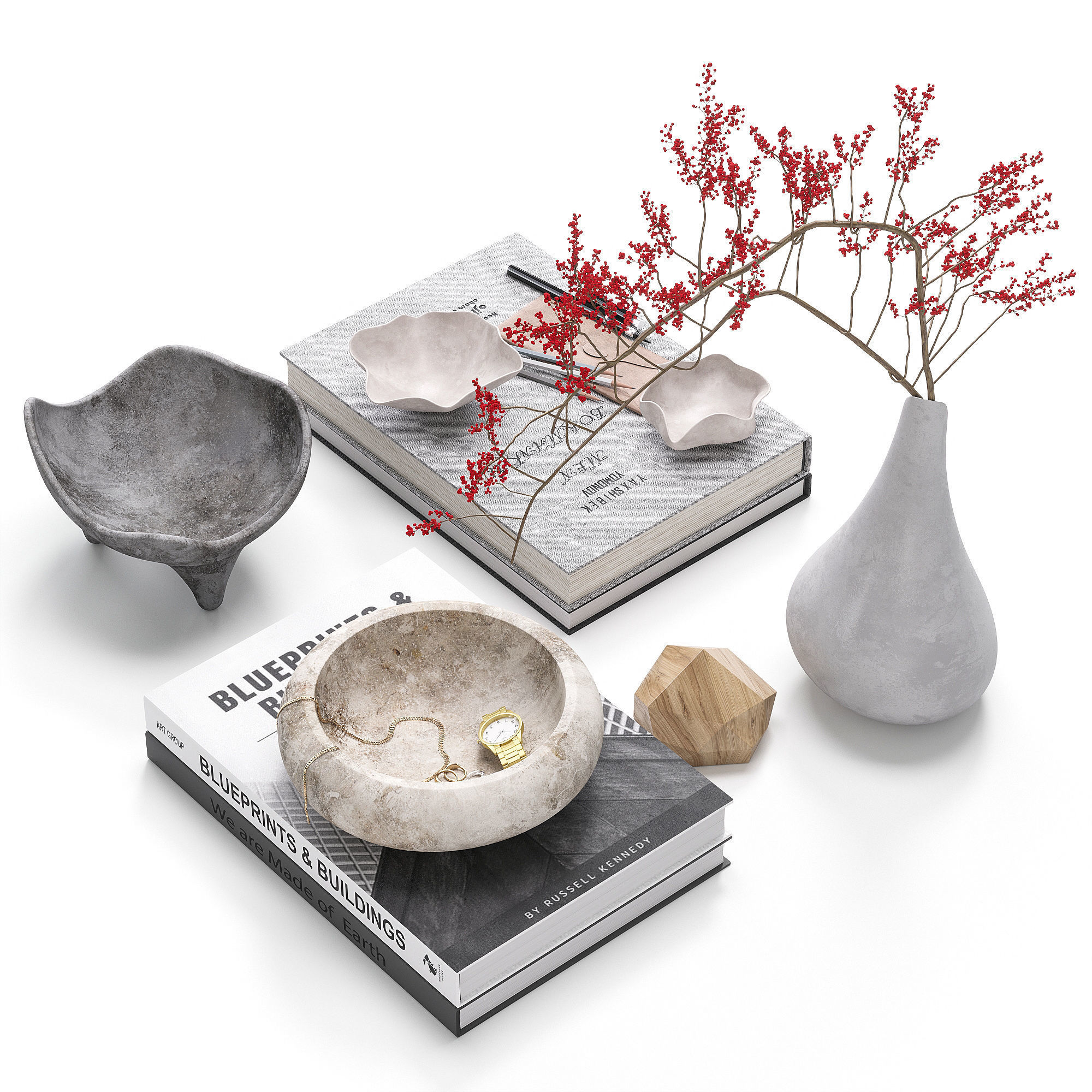 Decorative set with indoor bouquet 3D model_3