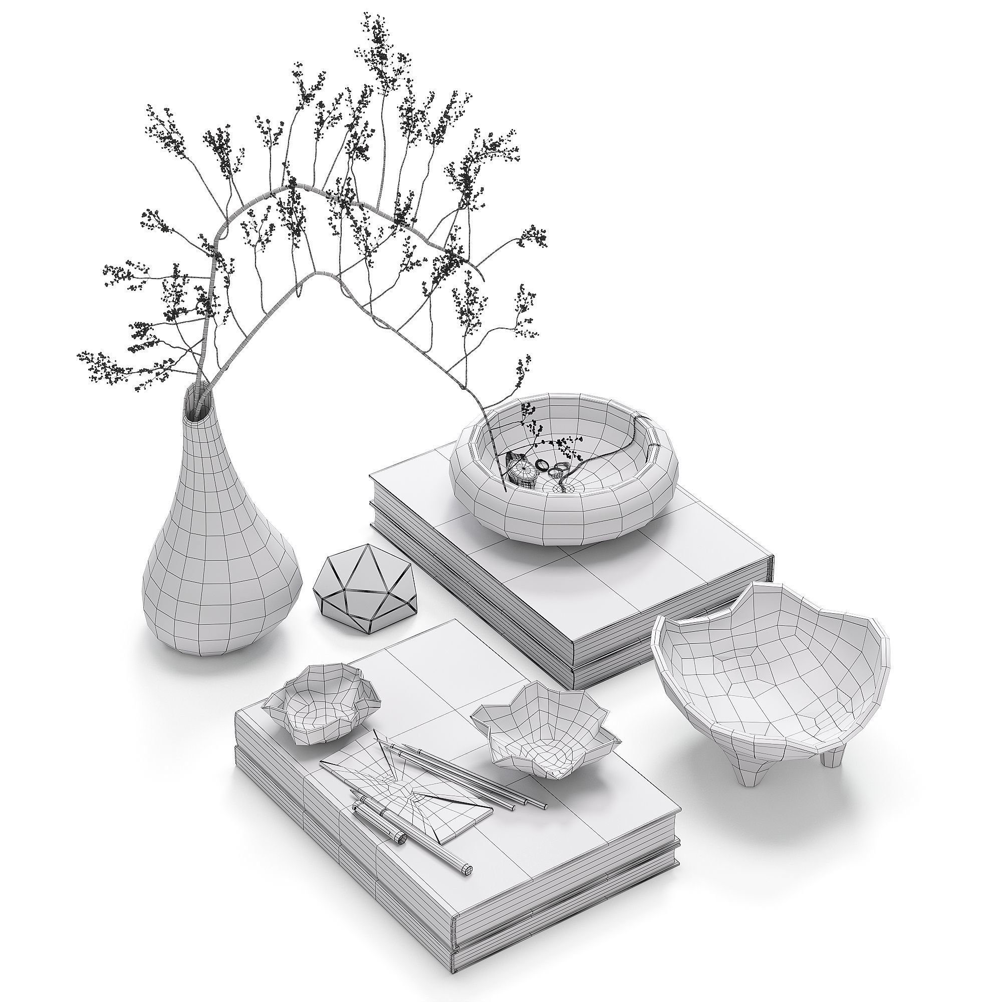 Decorative set with indoor bouquet 3D model_4