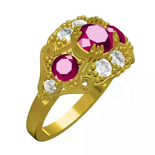 Beautiful Round Cut Three Sone Art Deco Engagement Ring