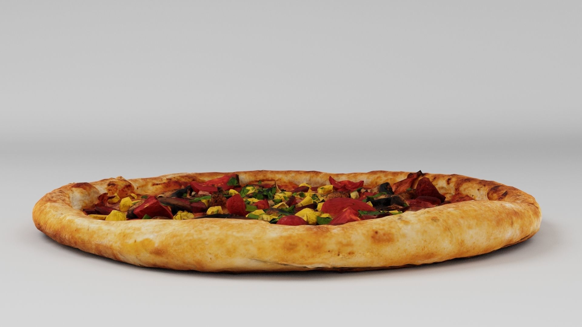 Pizza with salamy corn tomatoes mushrooms and sausage  3D model_4