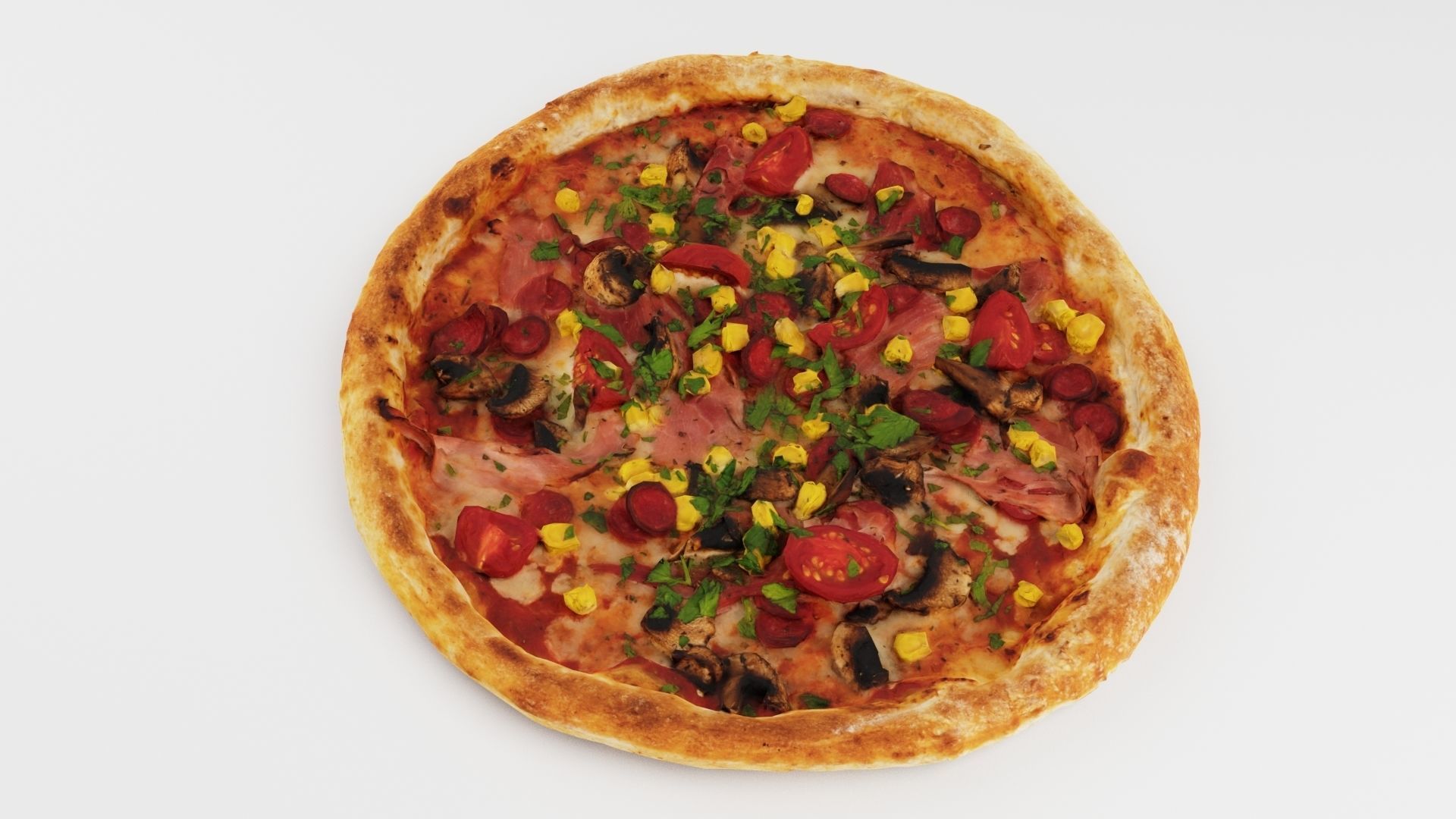 Pizza with salamy corn tomatoes mushrooms and sausage  3D model_2