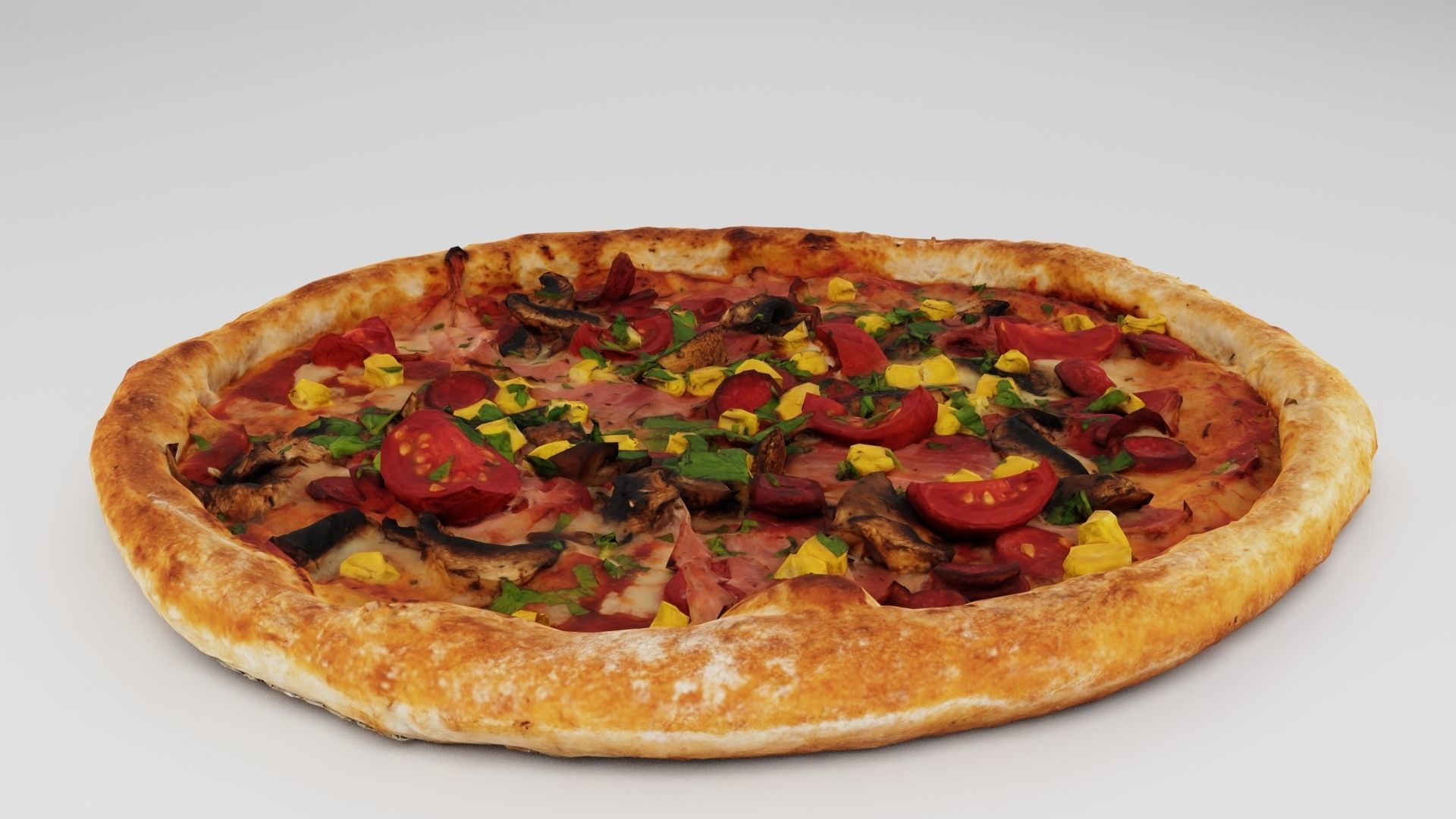 Pizza with salamy corn tomatoes mushrooms and sausage  3D model_3