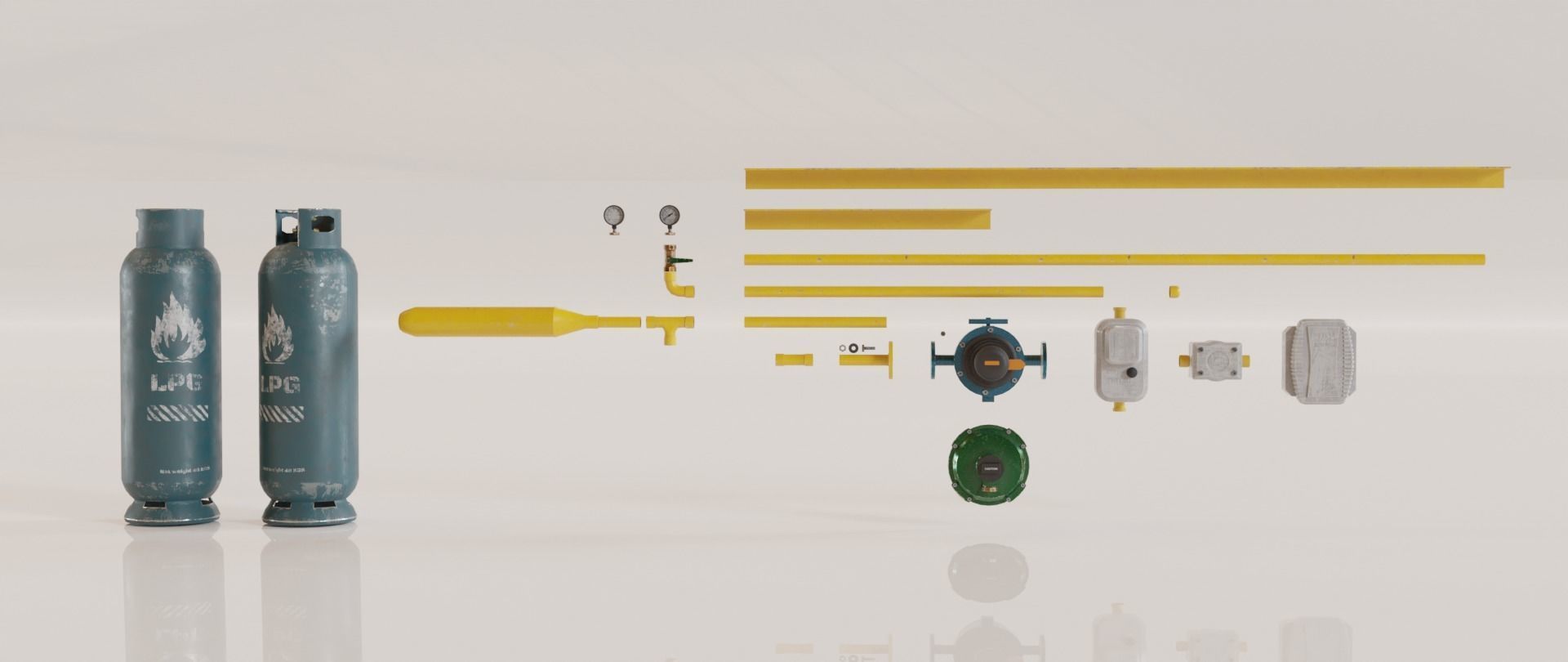 Gas unit kitbash set with 4K texture Low-poly 3D model_1