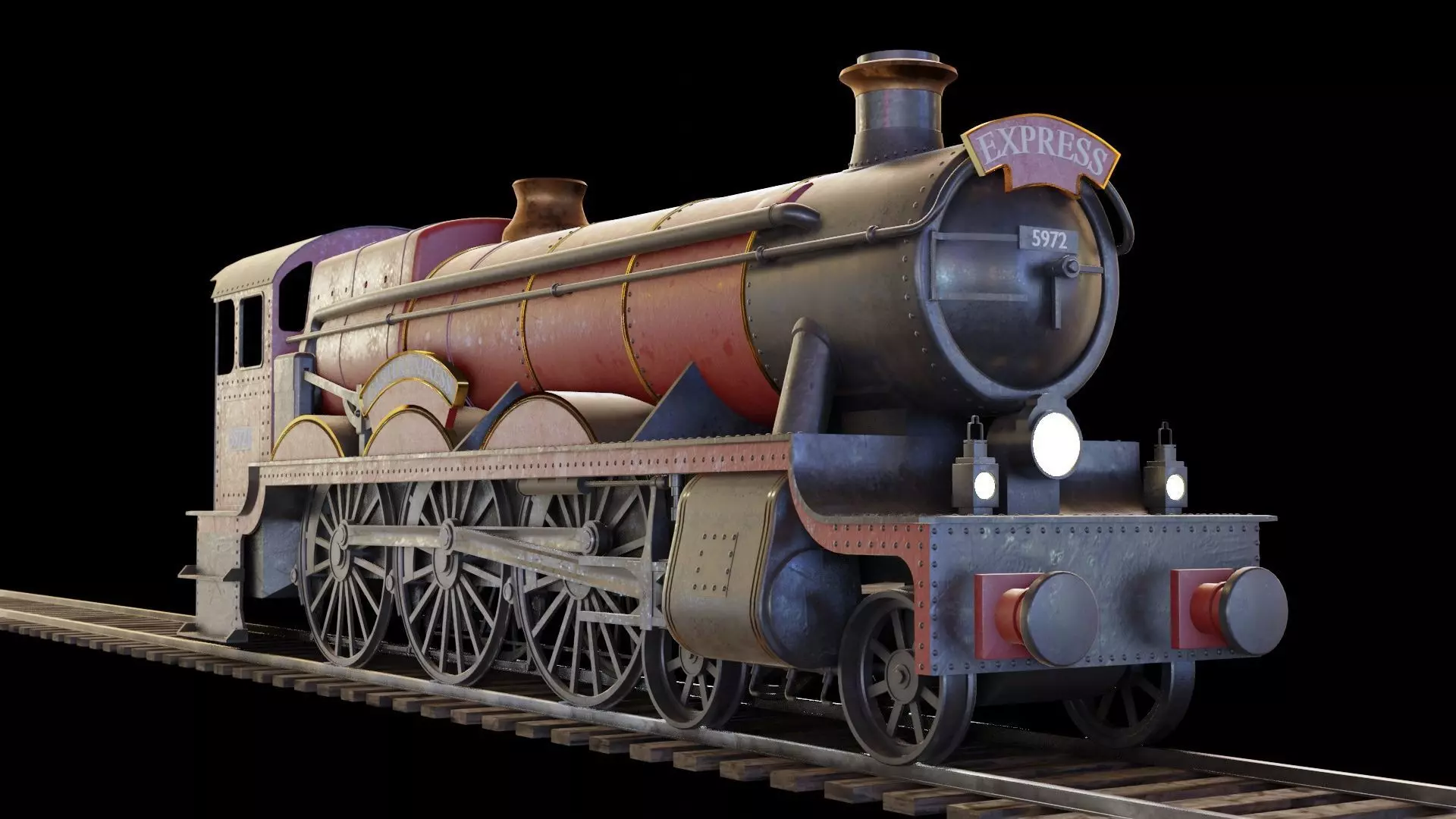 Locomotive GWR 4900 class 5972 Olton Hall Hogwarts Express Low-poly 3D model_0