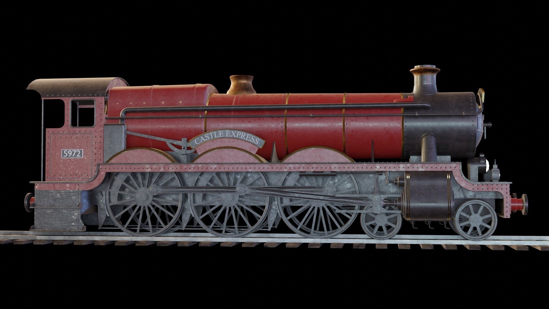 Locomotive GWR 4900 class 5972 Olton Hall Hogwarts Express Low-poly 3D model_2