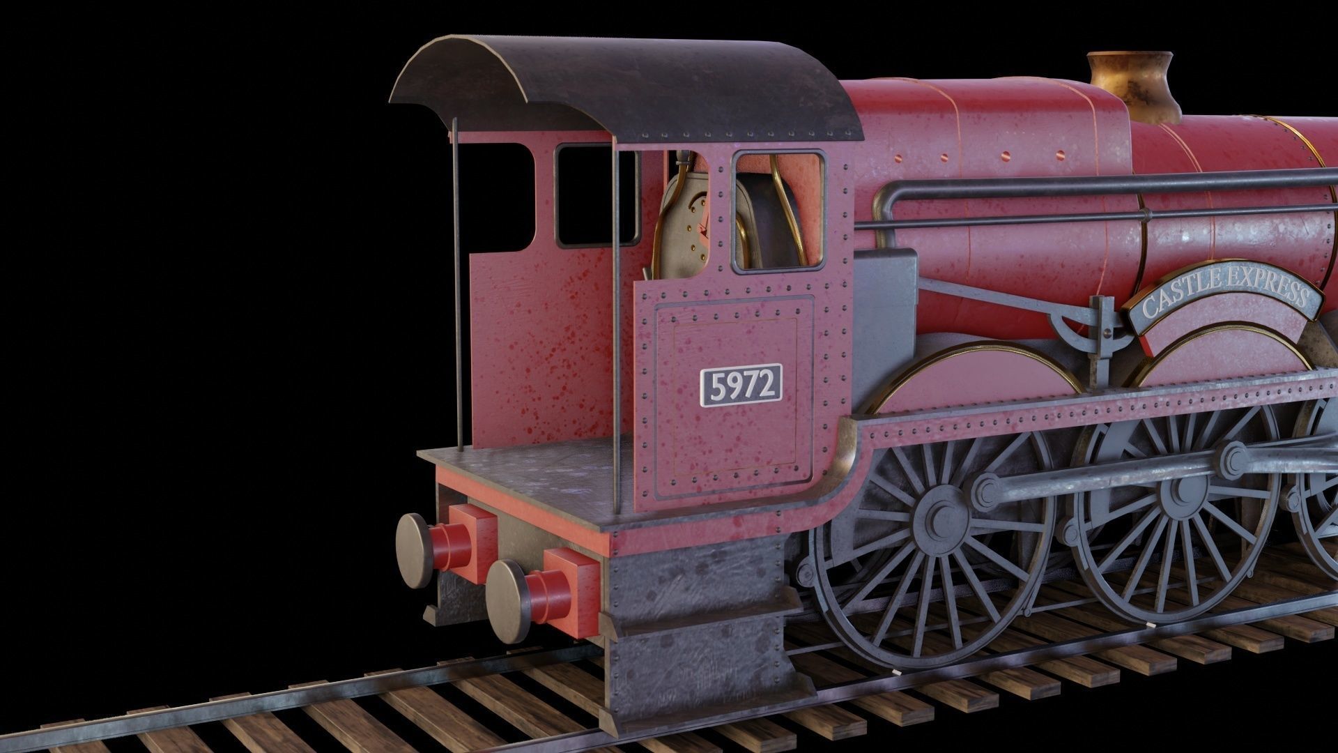 Locomotive GWR 4900 class 5972 Olton Hall Hogwarts Express Low-poly 3D model_8