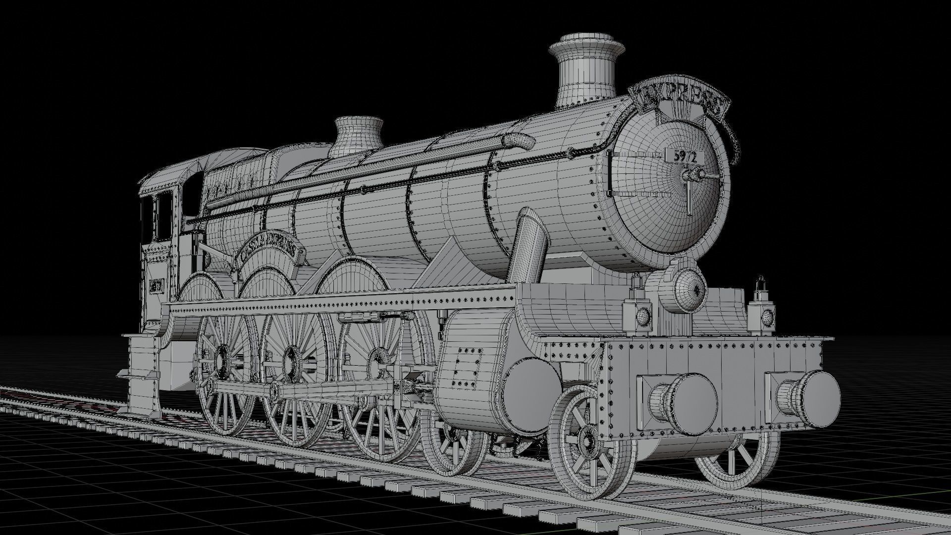 Locomotive GWR 4900 class 5972 Olton Hall Hogwarts Express Low-poly 3D model_12