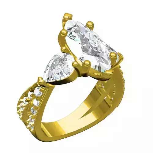 Marquise and Pear Cut Three Stone Solitaire Engagement Ring