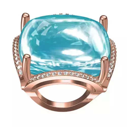 Aquamarine Dome Shape Stone Engagement Ring