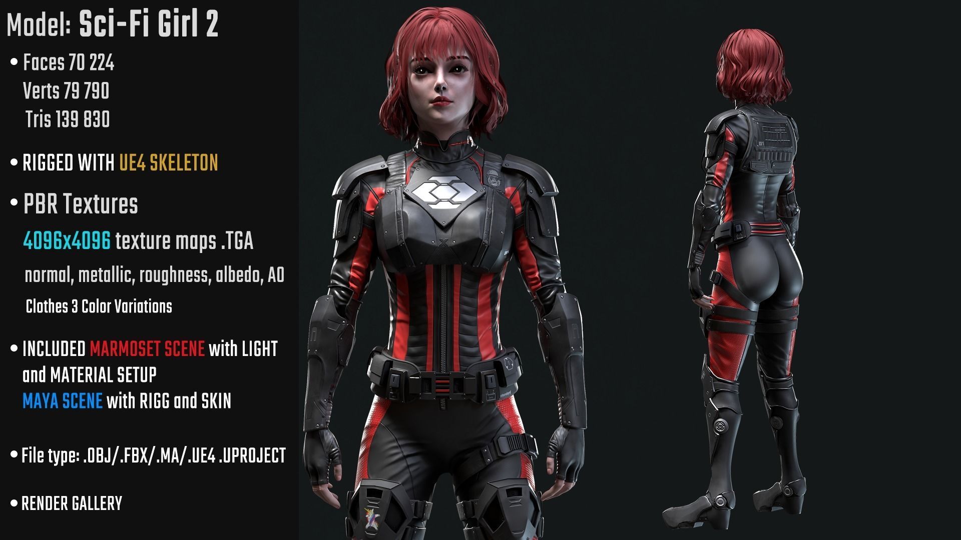 Sci-Fi Girl 2 Low-poly 3D model_2