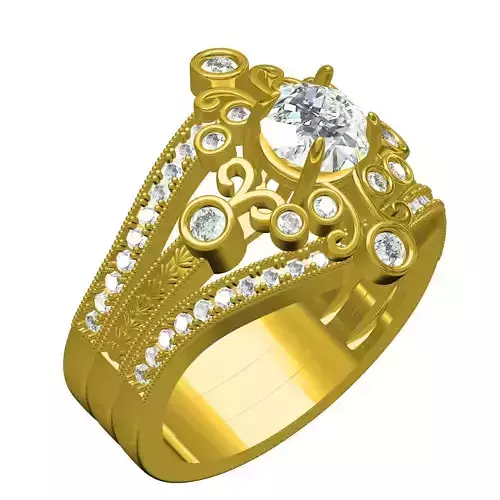 Round Cut Diamond Bezel Set Wedding Bridal Ring Set