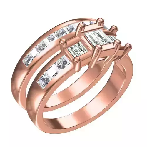 Baguette and Princess Diamond Solitaire Wedding Ring with Band