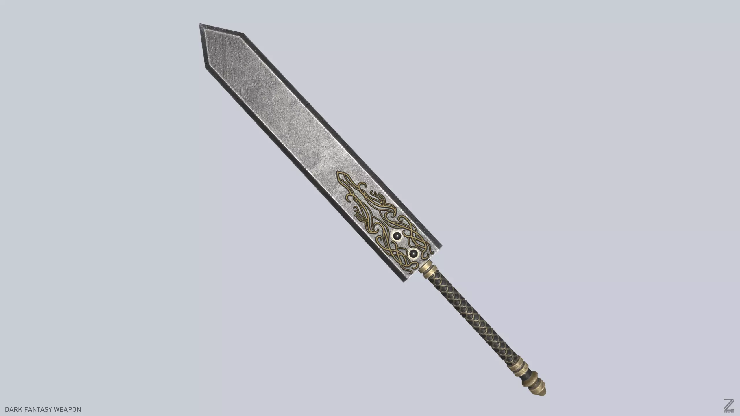 Dark fantasy weapon Low-poly 3D model_0