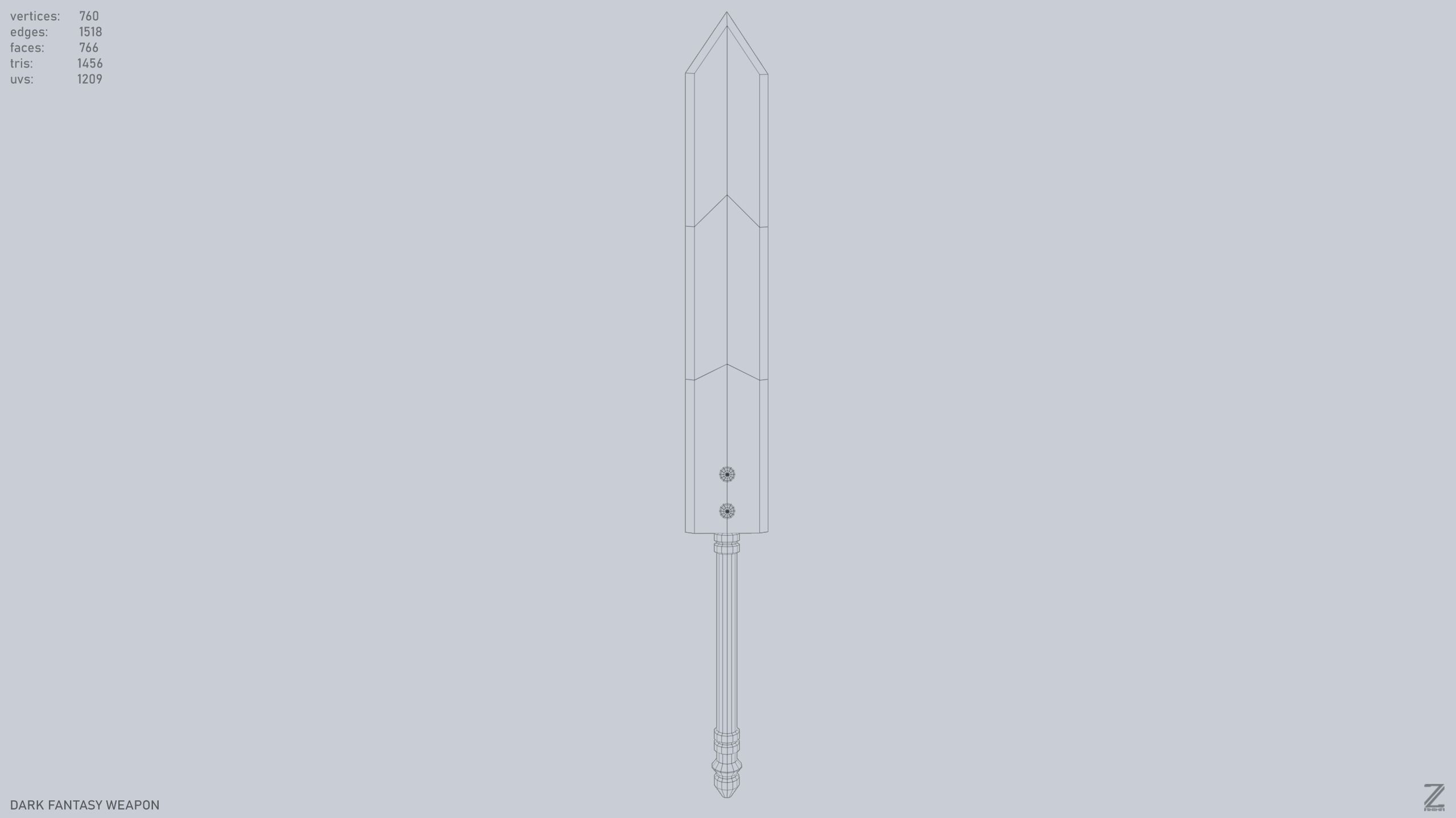 Dark fantasy weapon Low-poly 3D model_8