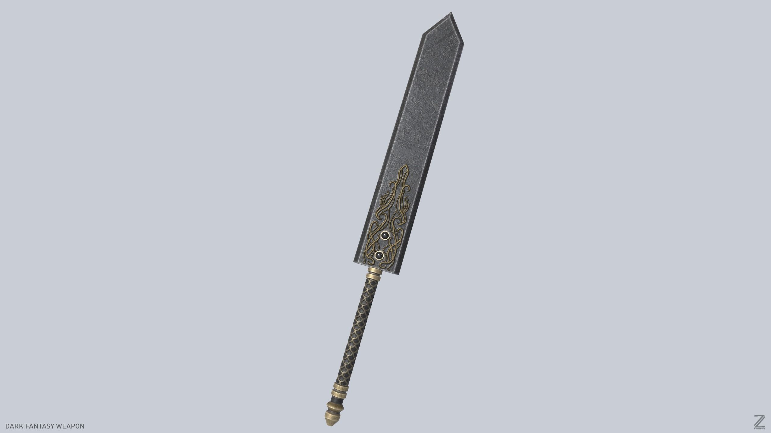 Dark fantasy weapon Low-poly 3D model_7