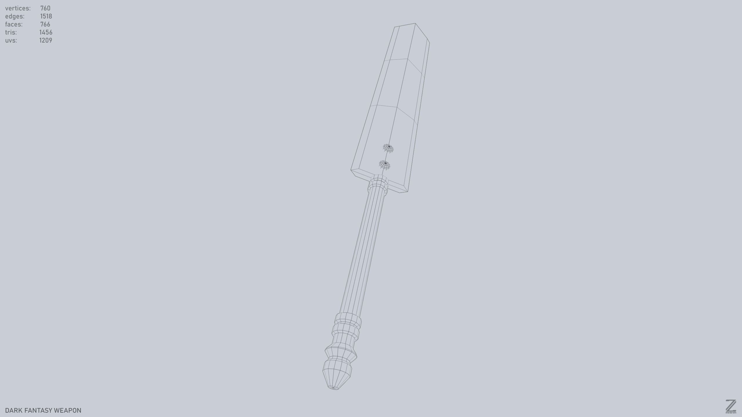 Dark fantasy weapon Low-poly 3D model_14