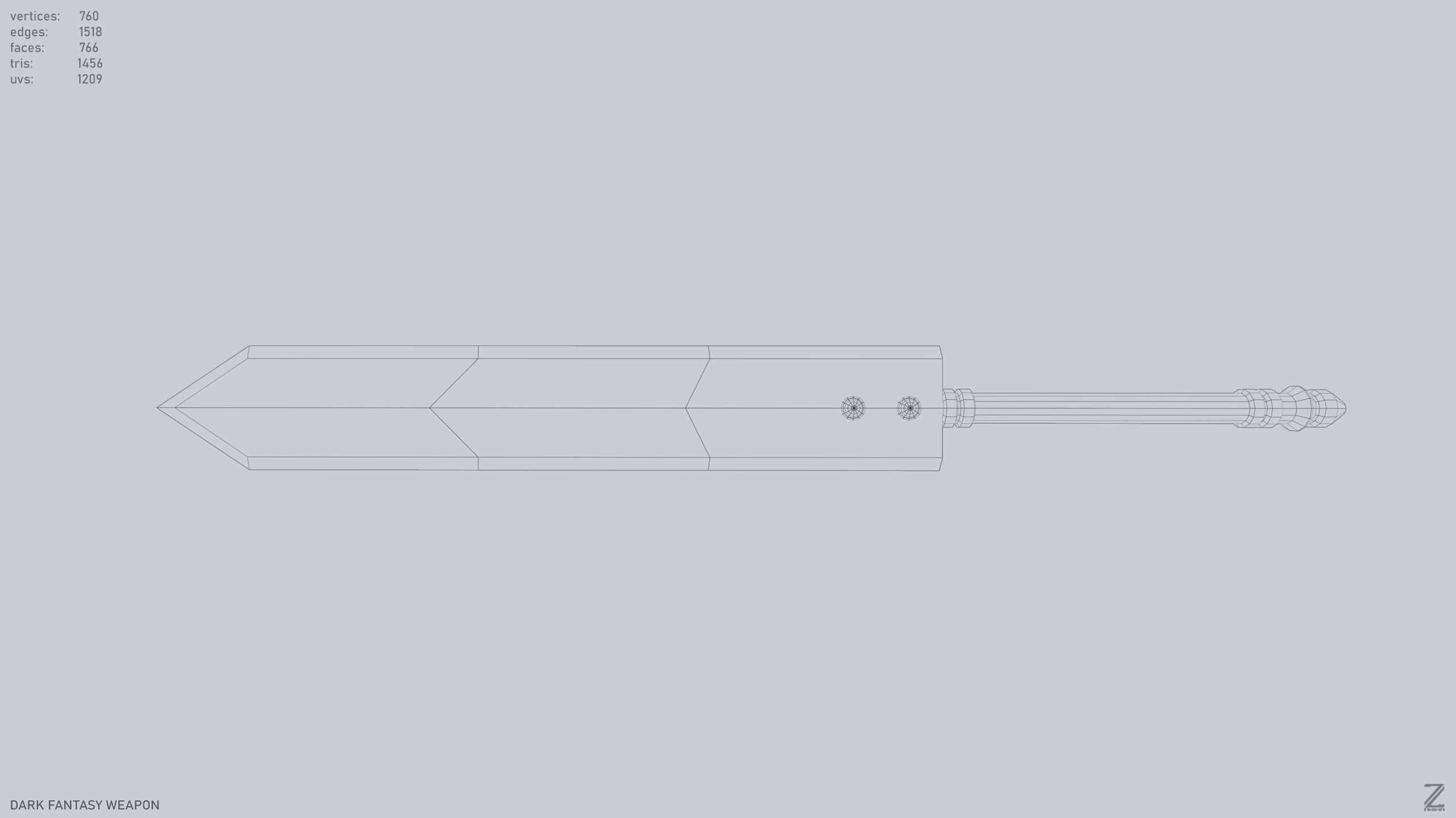 Dark fantasy weapon Low-poly 3D model_10