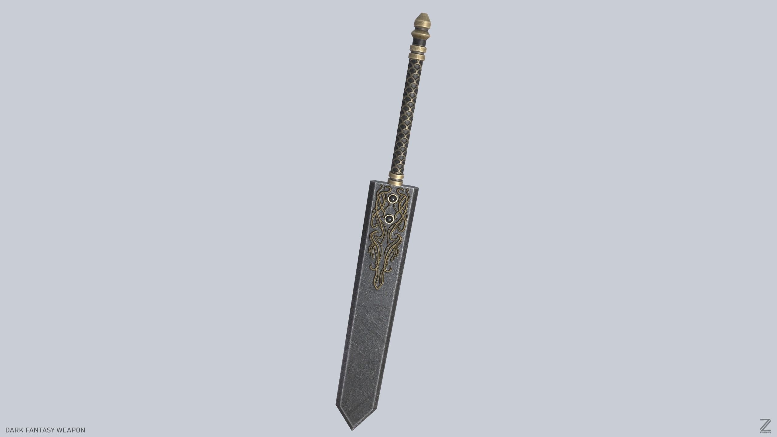 Dark fantasy weapon Low-poly 3D model_5
