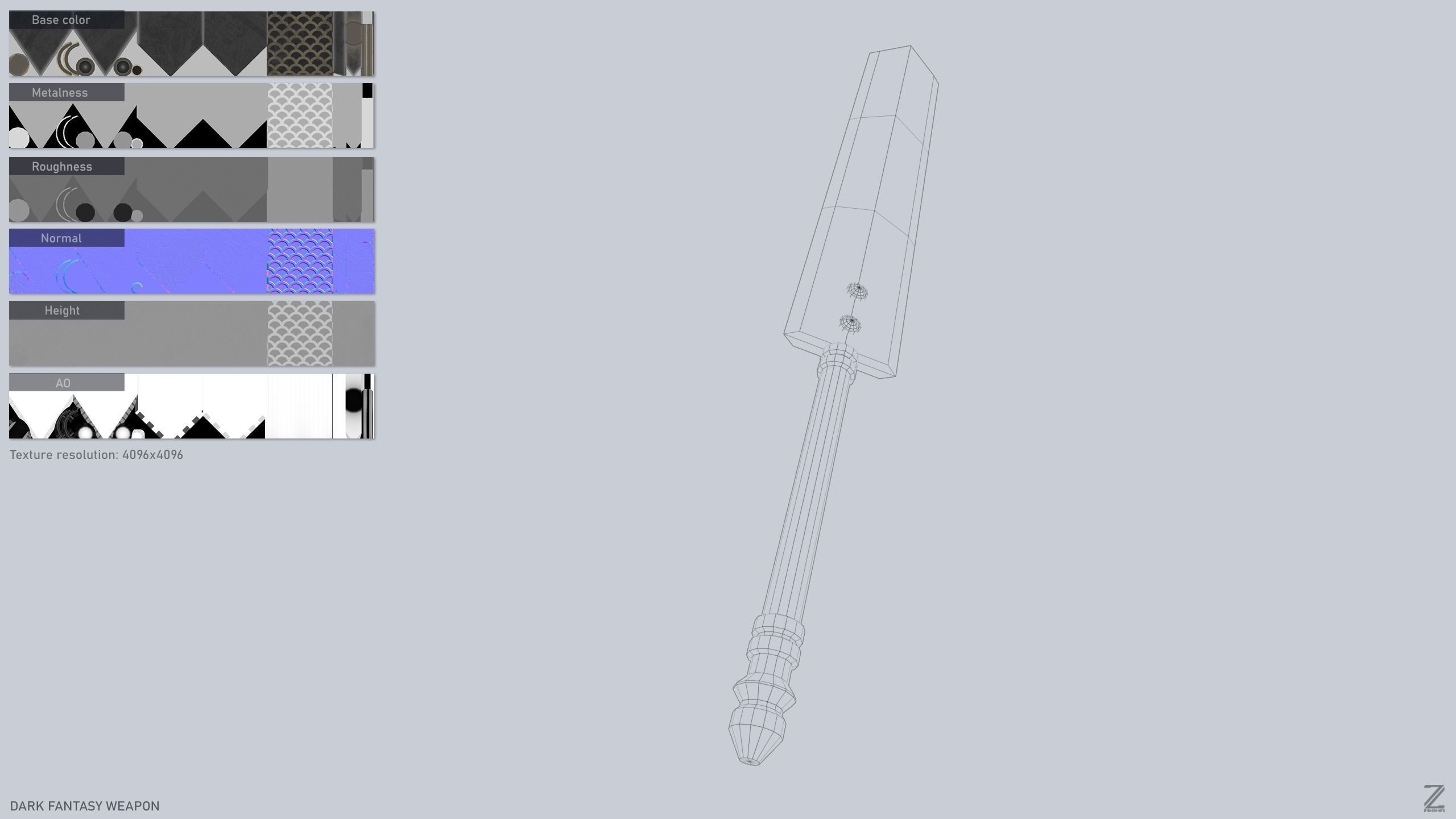 Dark fantasy weapon Low-poly 3D model_2