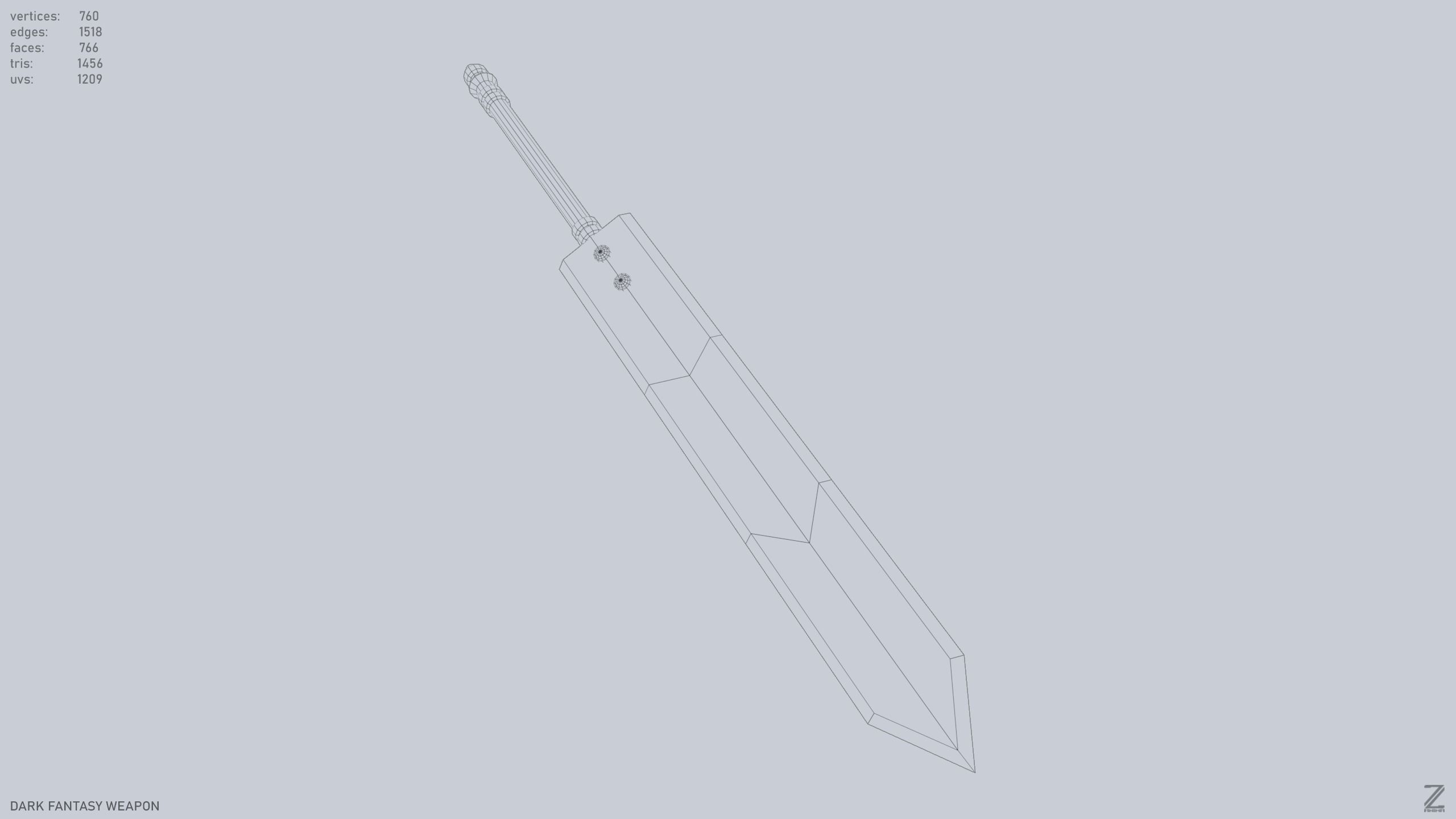 Dark fantasy weapon Low-poly 3D model_12