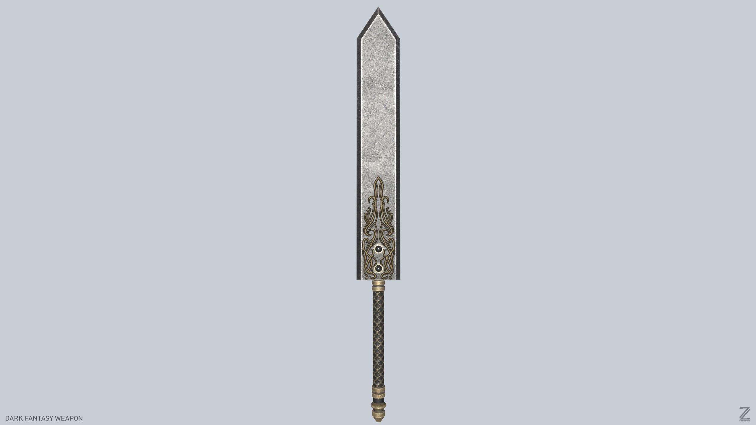 Dark fantasy weapon Low-poly 3D model_1