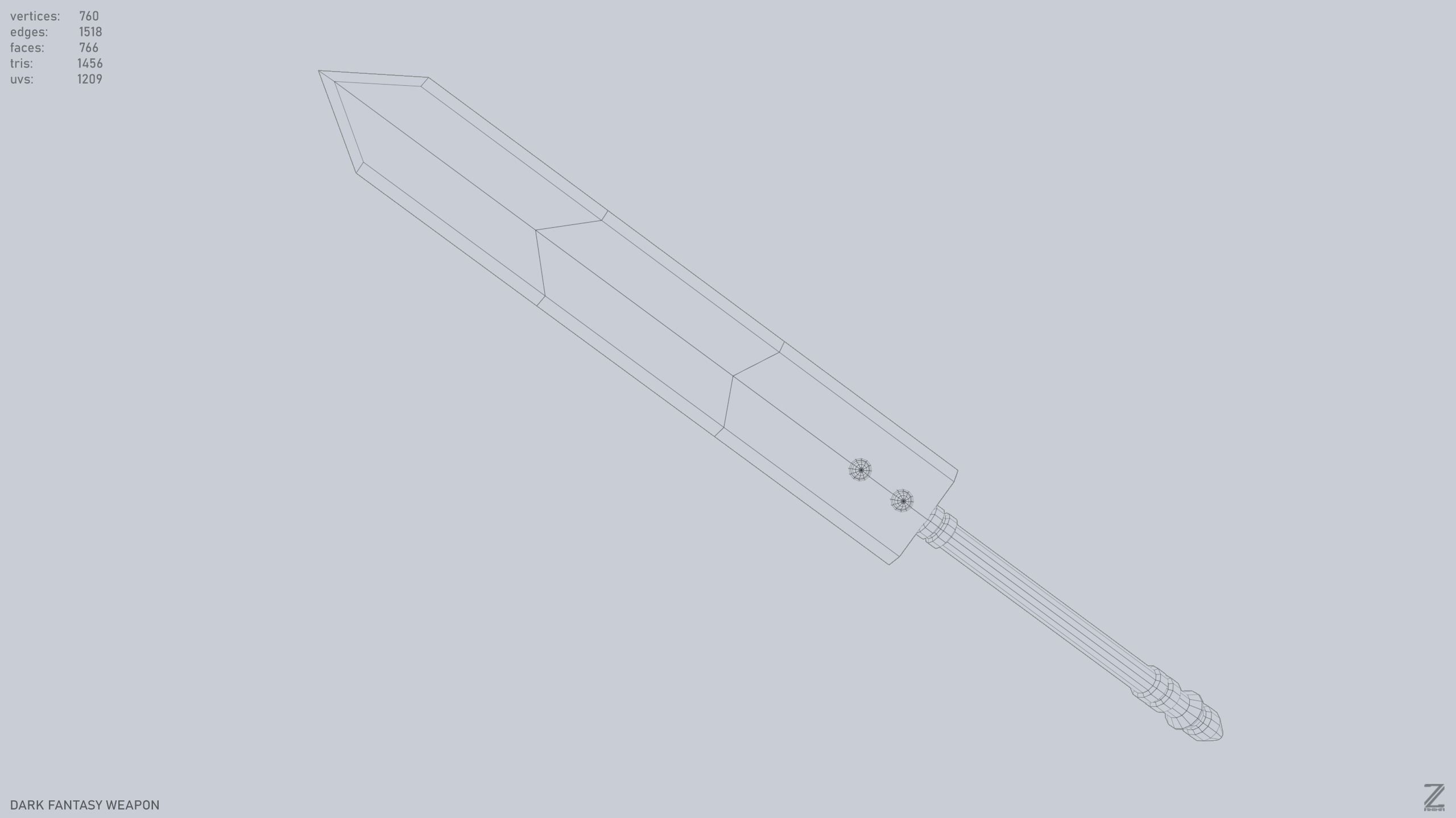 Dark fantasy weapon Low-poly 3D model_9