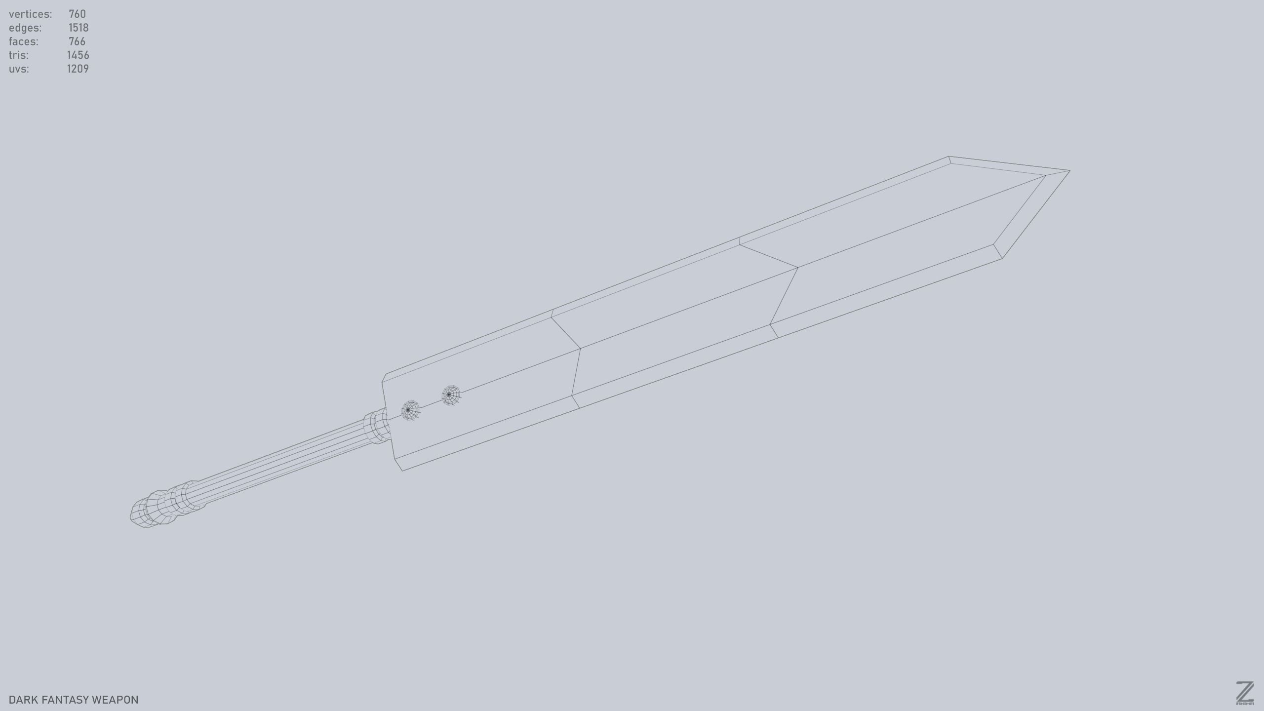 Dark fantasy weapon Low-poly 3D model_13