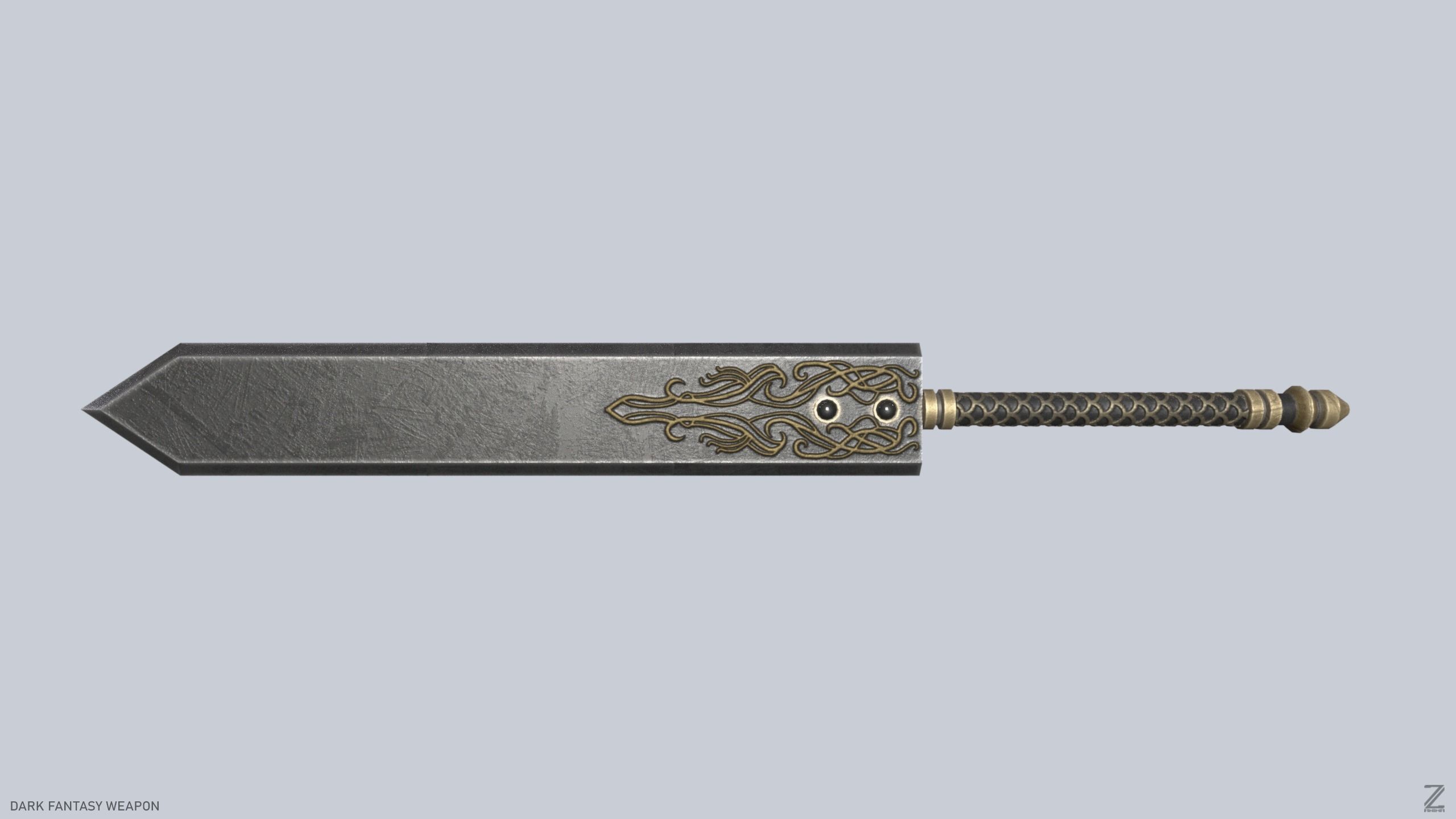 Dark fantasy weapon Low-poly 3D model_3