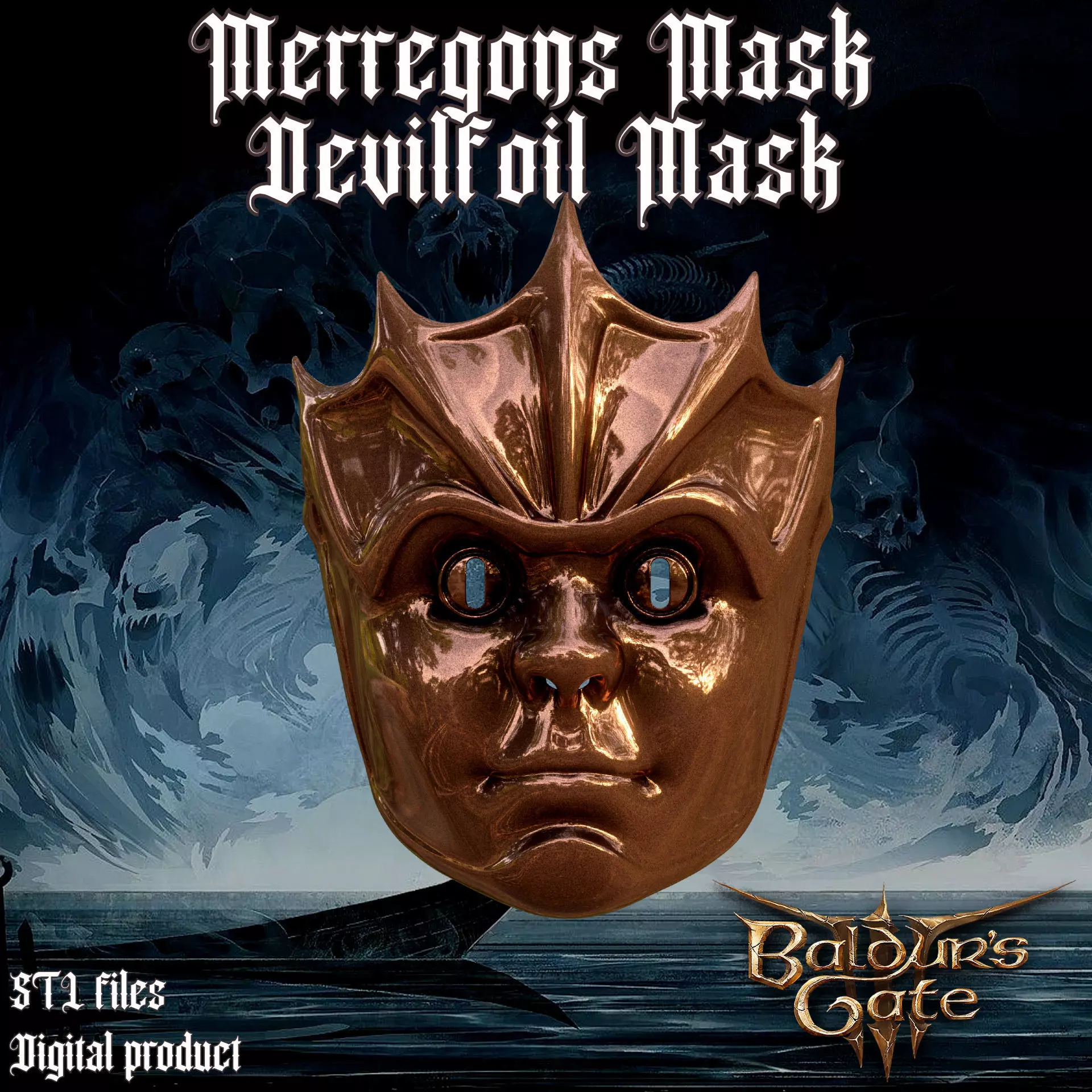 Devilfoil Merregon Mask Baldurs Gate 3 3D print model_0