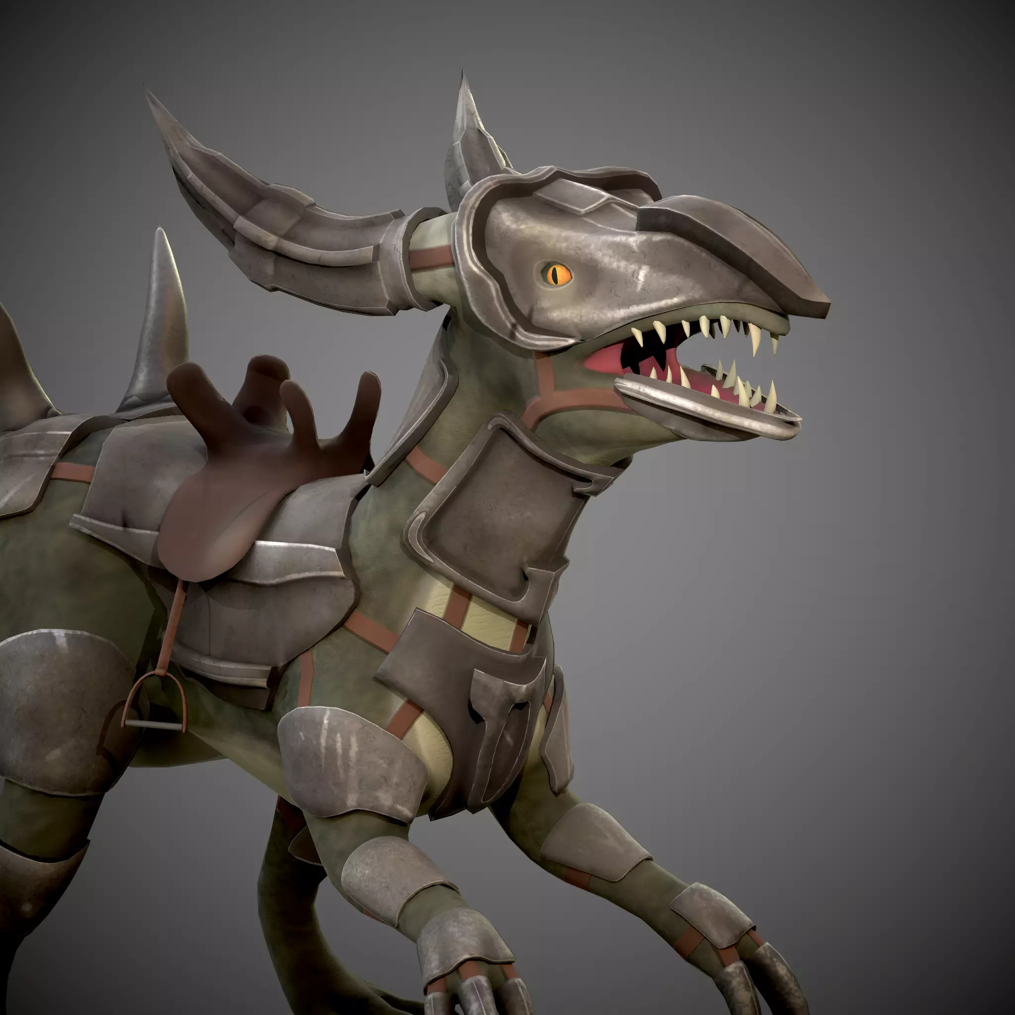 Animated dinosaur in armor Low-poly 3D model