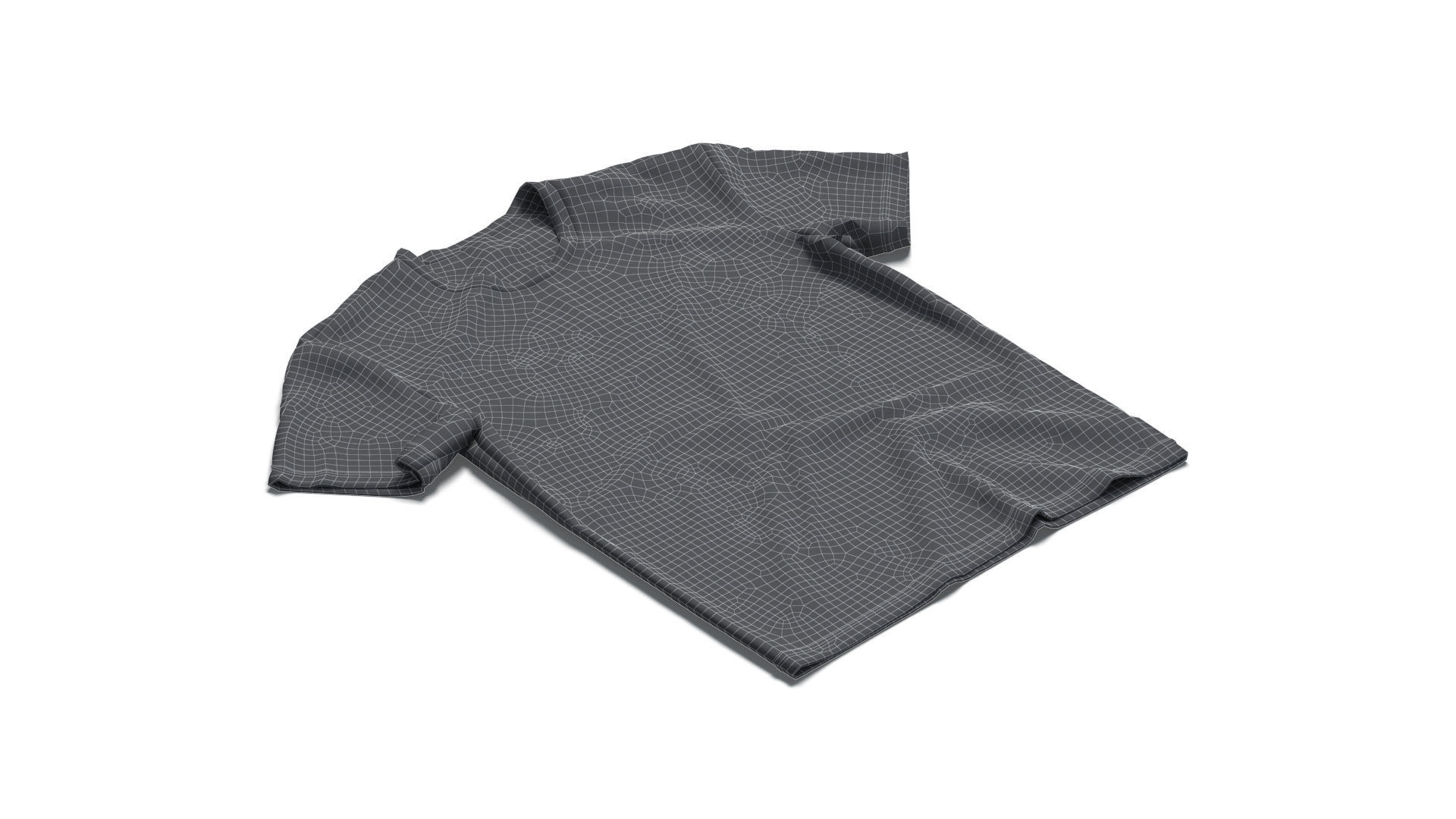 Flat Lay T-shirt - crumpled crew neck lying tshirt Low-poly 3D model_6