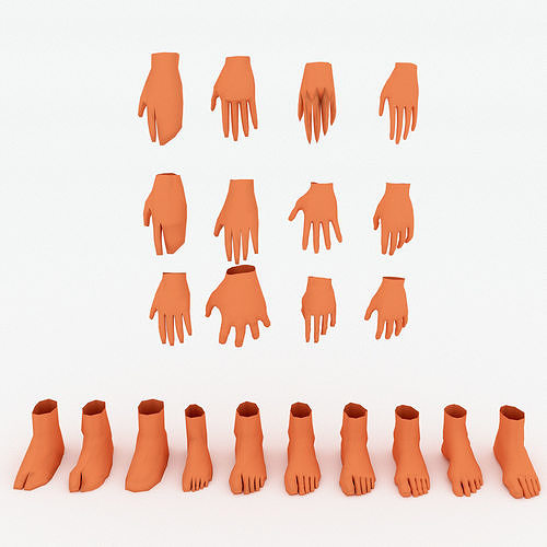 Base Meshes for hand and feet Low-poly 3D model