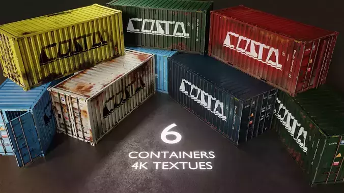 6 Rusty Containers Low-poly 3D model