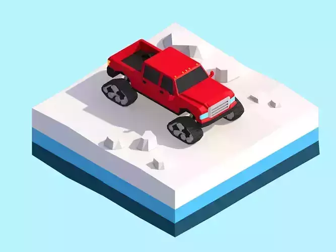 Cartoon Low Poly Snow Jeep Vehicle
