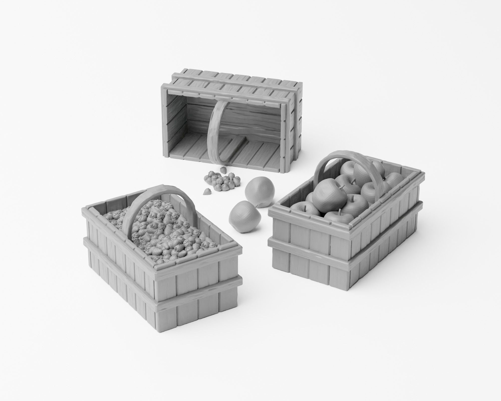 Farm Produce Pack - Fruits Vegetables Crates and Baskets 1-35 3D print model_3