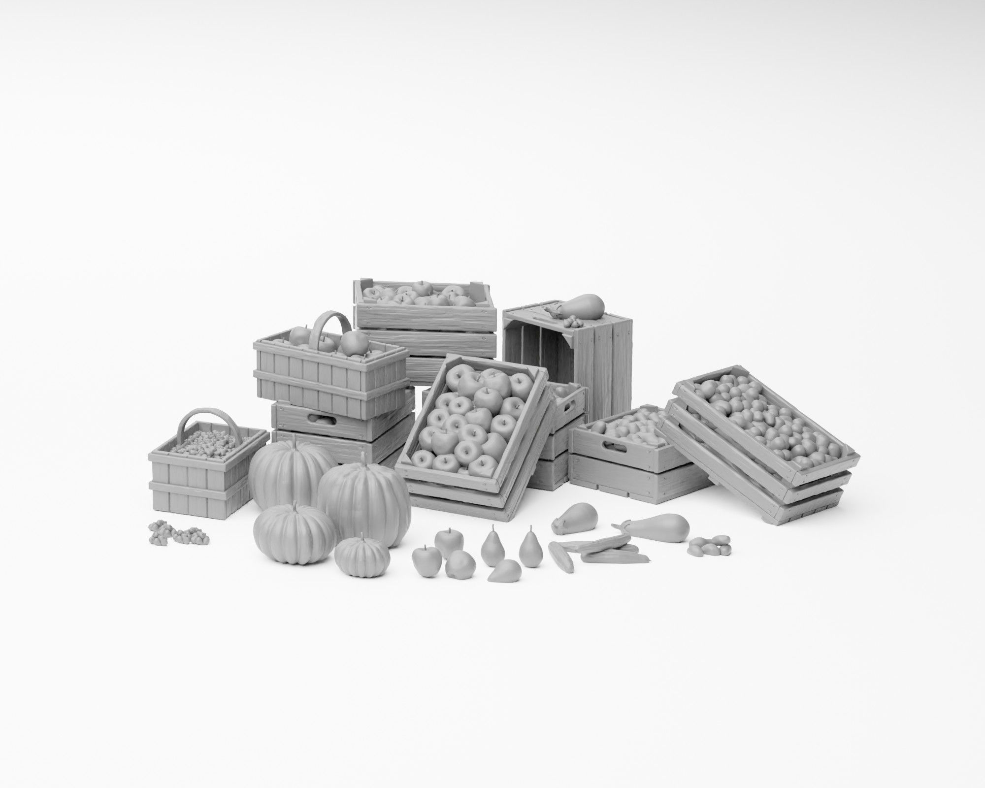 Farm Produce Pack - Fruits Vegetables Crates and Baskets 1-35 3D print model_2