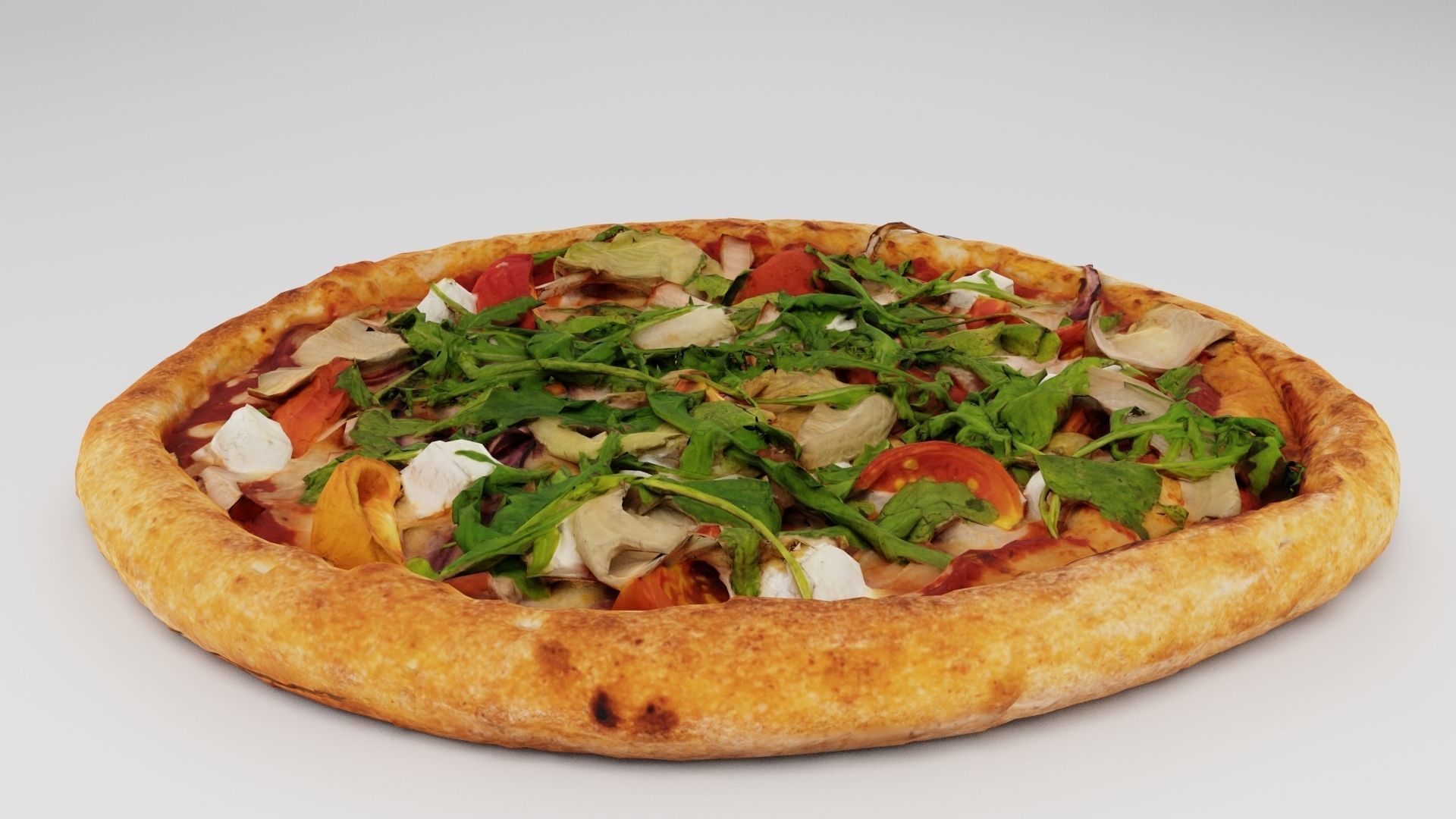Pizza with arugula meat and mozarella cheese 3D model_3