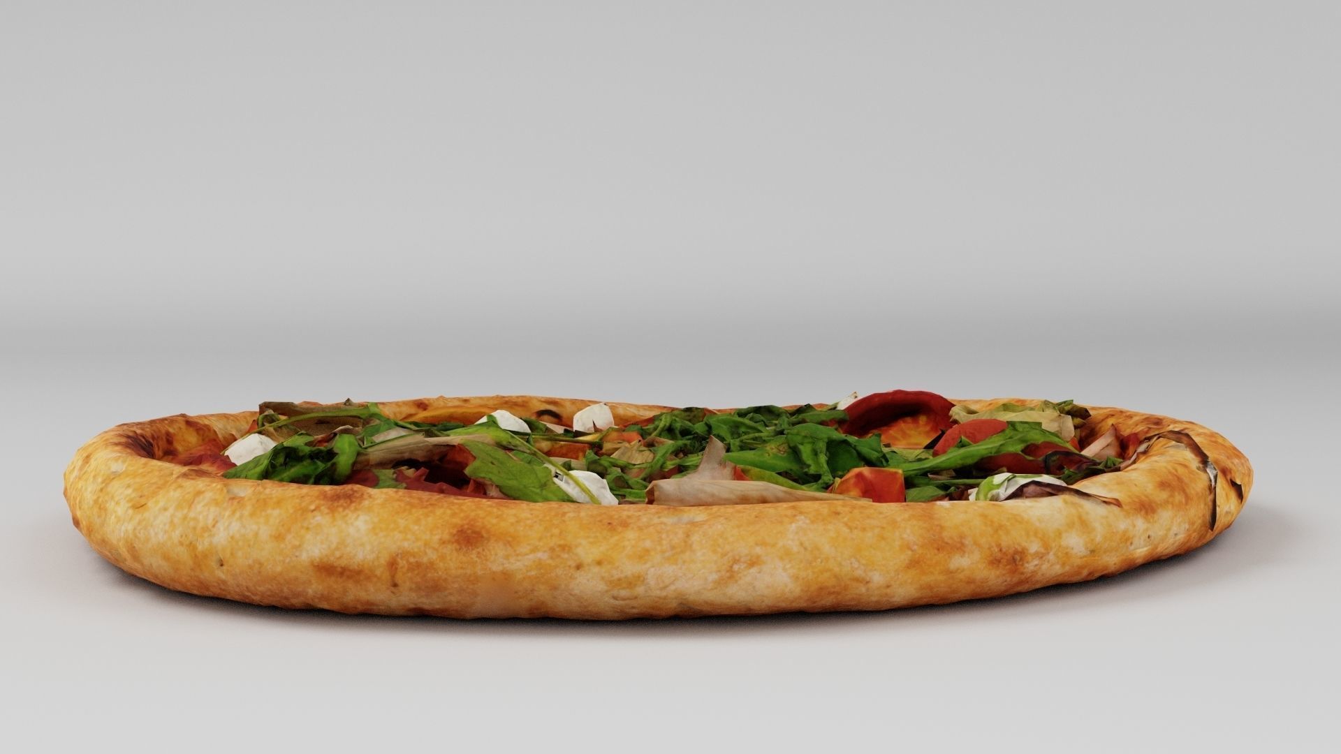 Pizza with arugula meat and mozarella cheese 3D model_4
