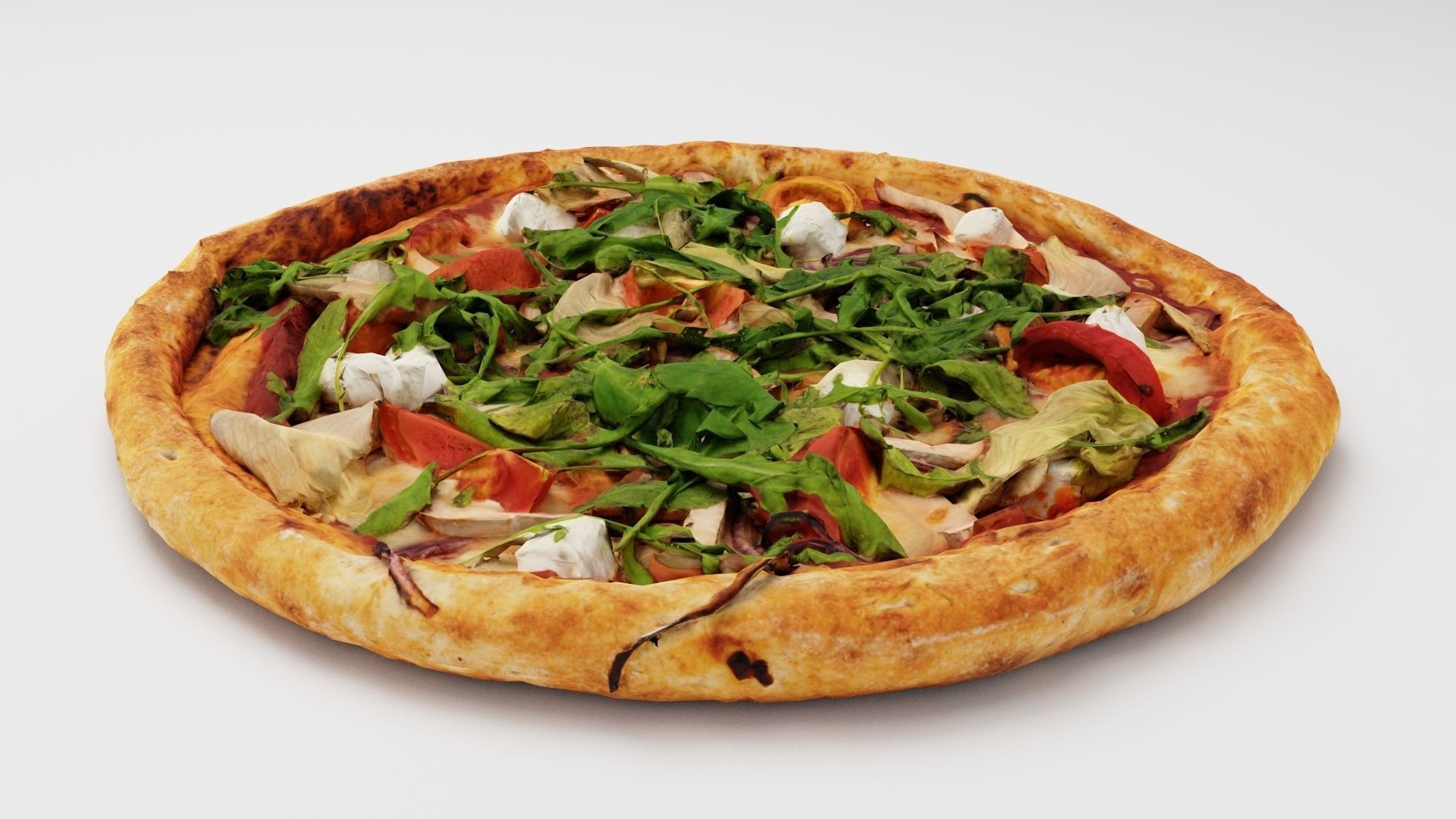 Pizza with arugula meat and mozarella cheese 3D model_1