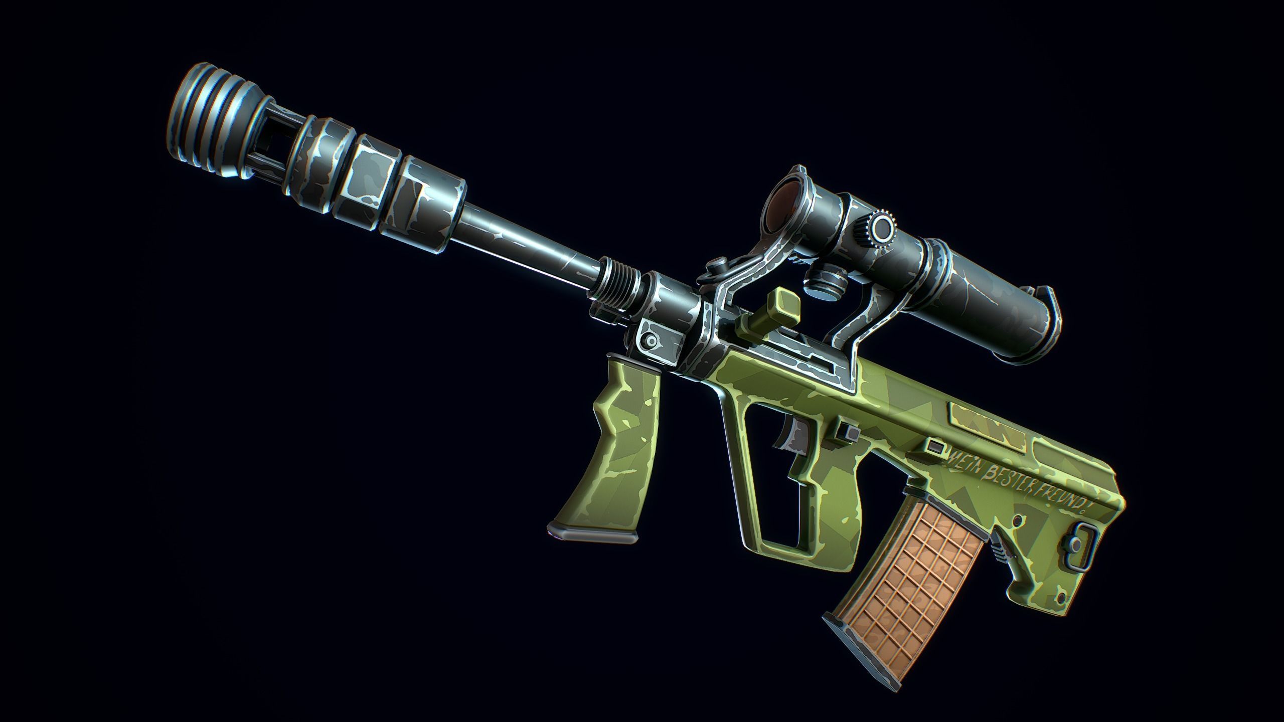 Stylized Steyr AUG Low-poly 3D model_9