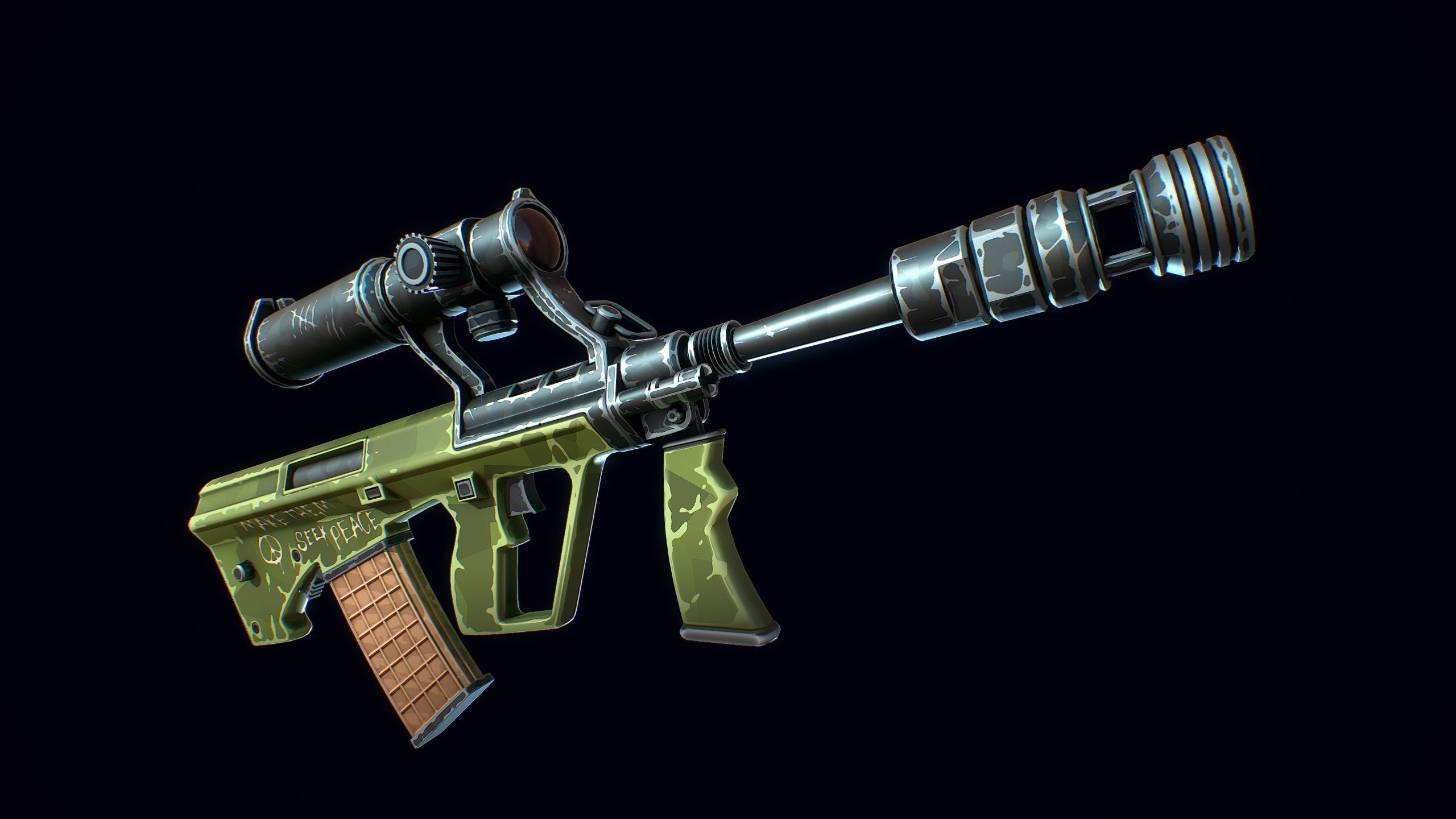 Stylized Steyr AUG Low-poly 3D model_3