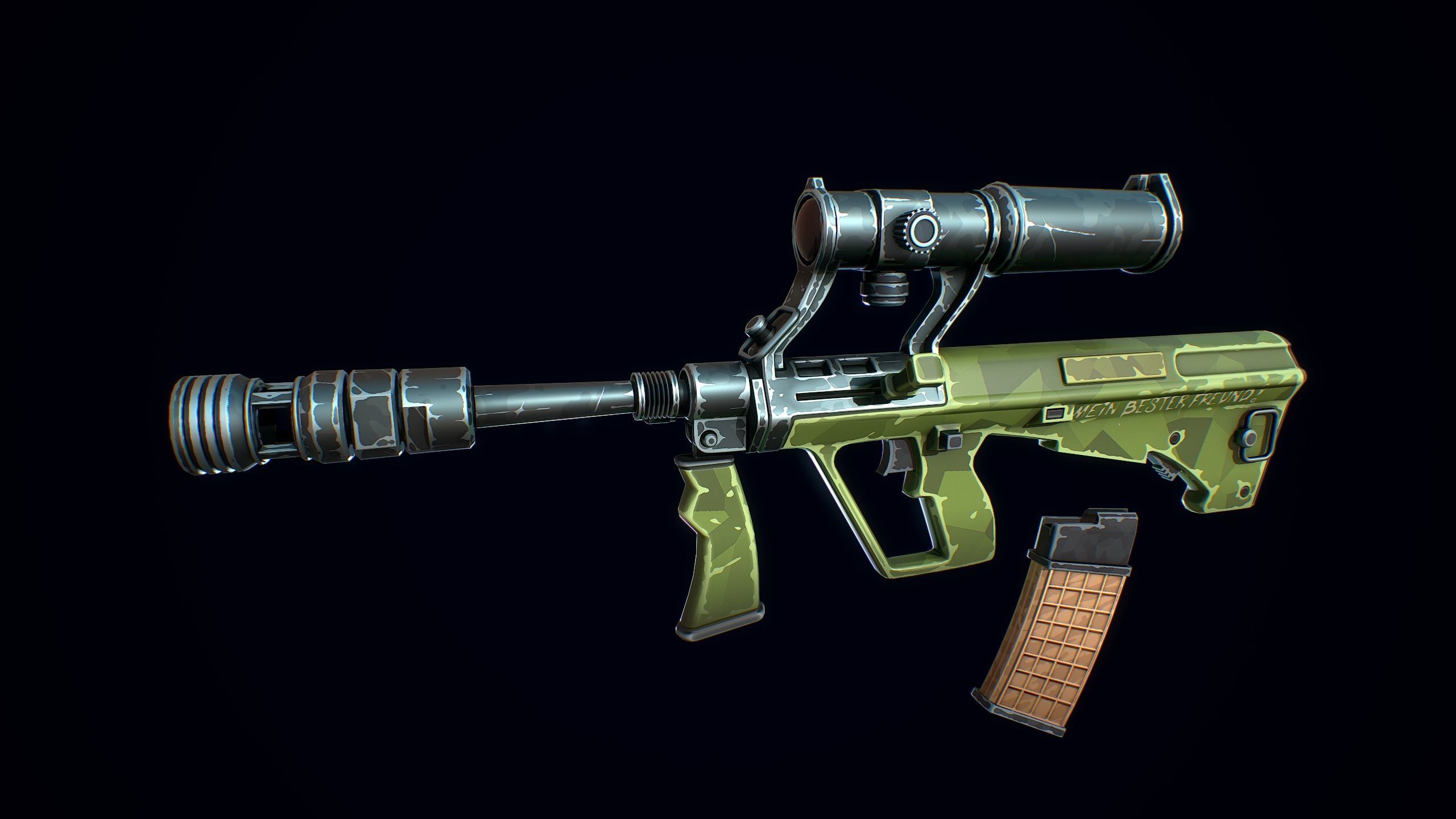 Stylized Steyr AUG Low-poly 3D model_6