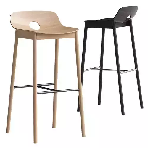 White Oak Mono Bar Stool by Kasper Nyman Low-poly 3D model