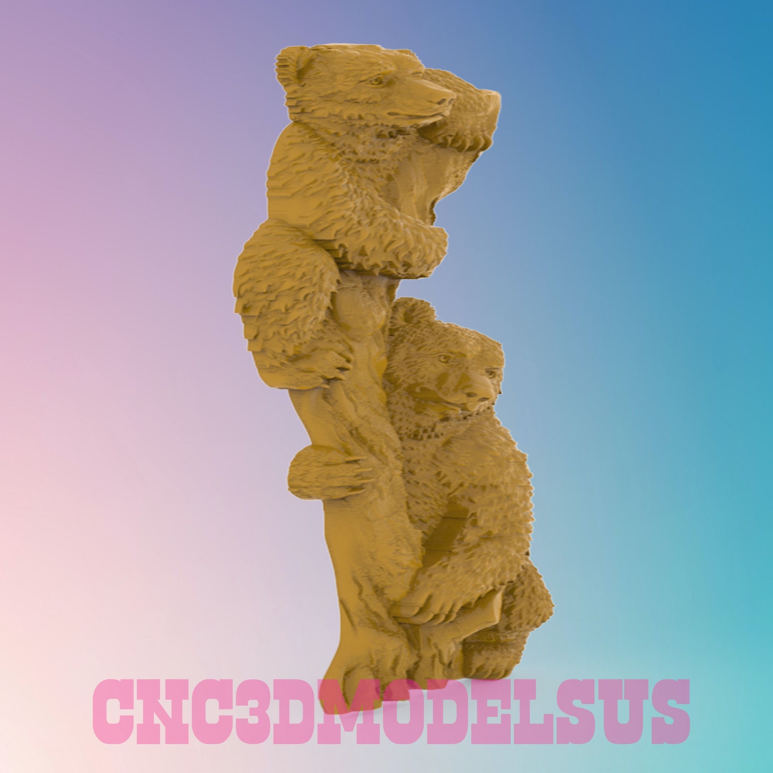 Two Bears on a Trunk 3D MODEL STL FILE FOR CNC ROUTER LASER  3D print model_1